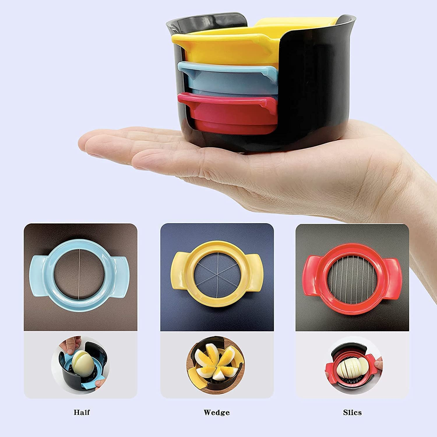 3 in 1 Egg Slicer with Stainless Steel Wires, 3-In-1 Multipurpose Egg and Soft Fruit Slicer, 3 in 1 Egg Slicer and Egg Piercer Combo, Egg Cutter for Multiple Slicing Options image number 2