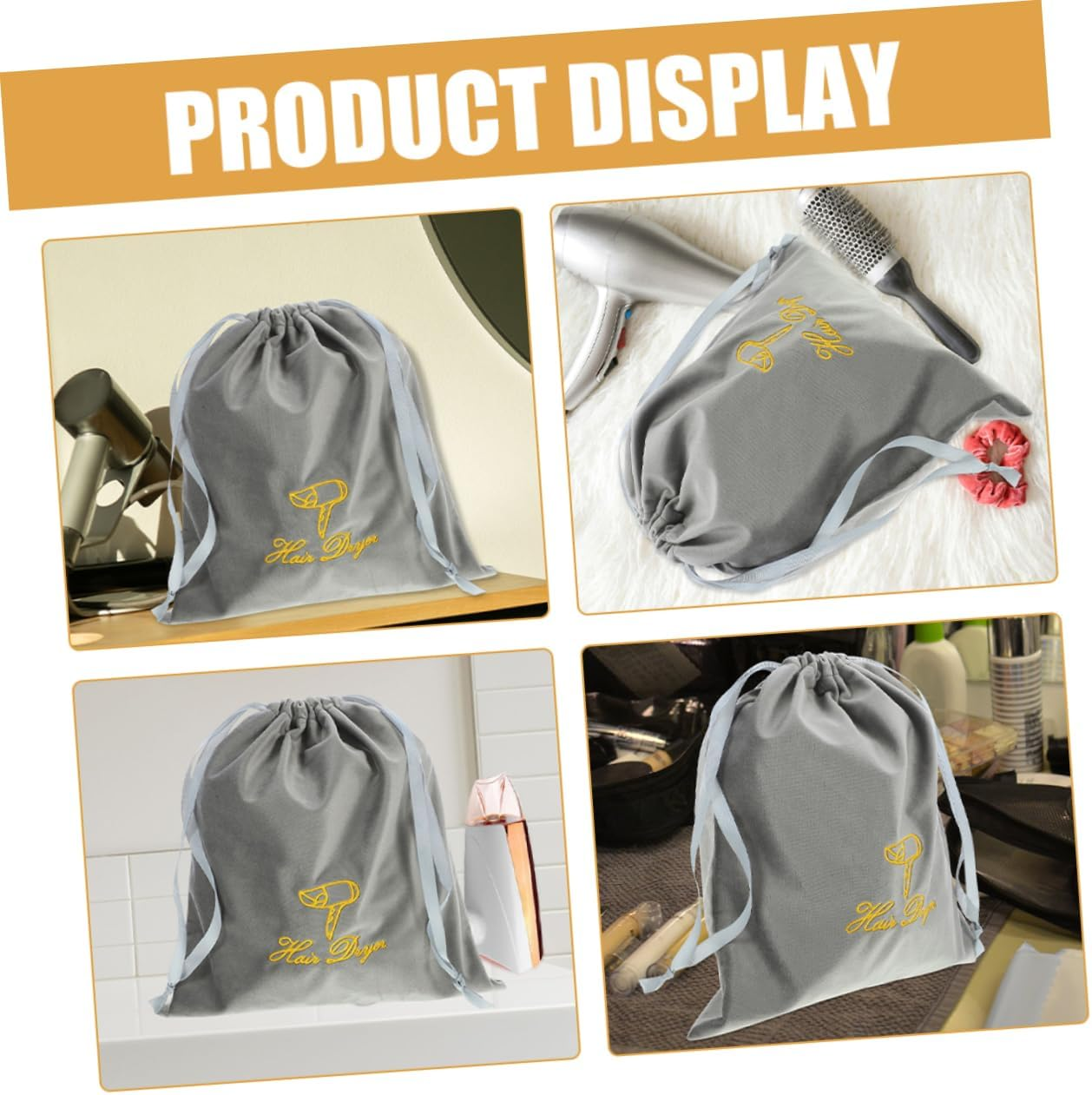 Hair Dryer Drawstring Bags 2Pcs 30X35Cm Embroidered Blow Dryer Storage Pouches Portable Travel Organizer for Women and Men image number 5
