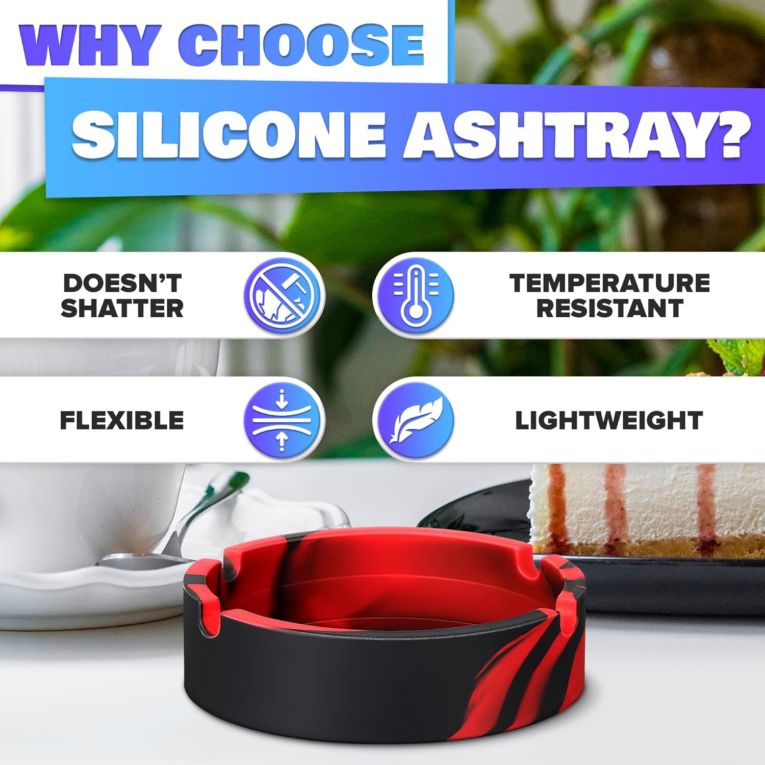 3Pcs Rubber Ash Tray Outdoors - Multicolor Small Ashtray for outside Patio, Temperature Resistant Ash Trays for outside - Flexible & Easy to Clean Silicone Ashtray image number 2