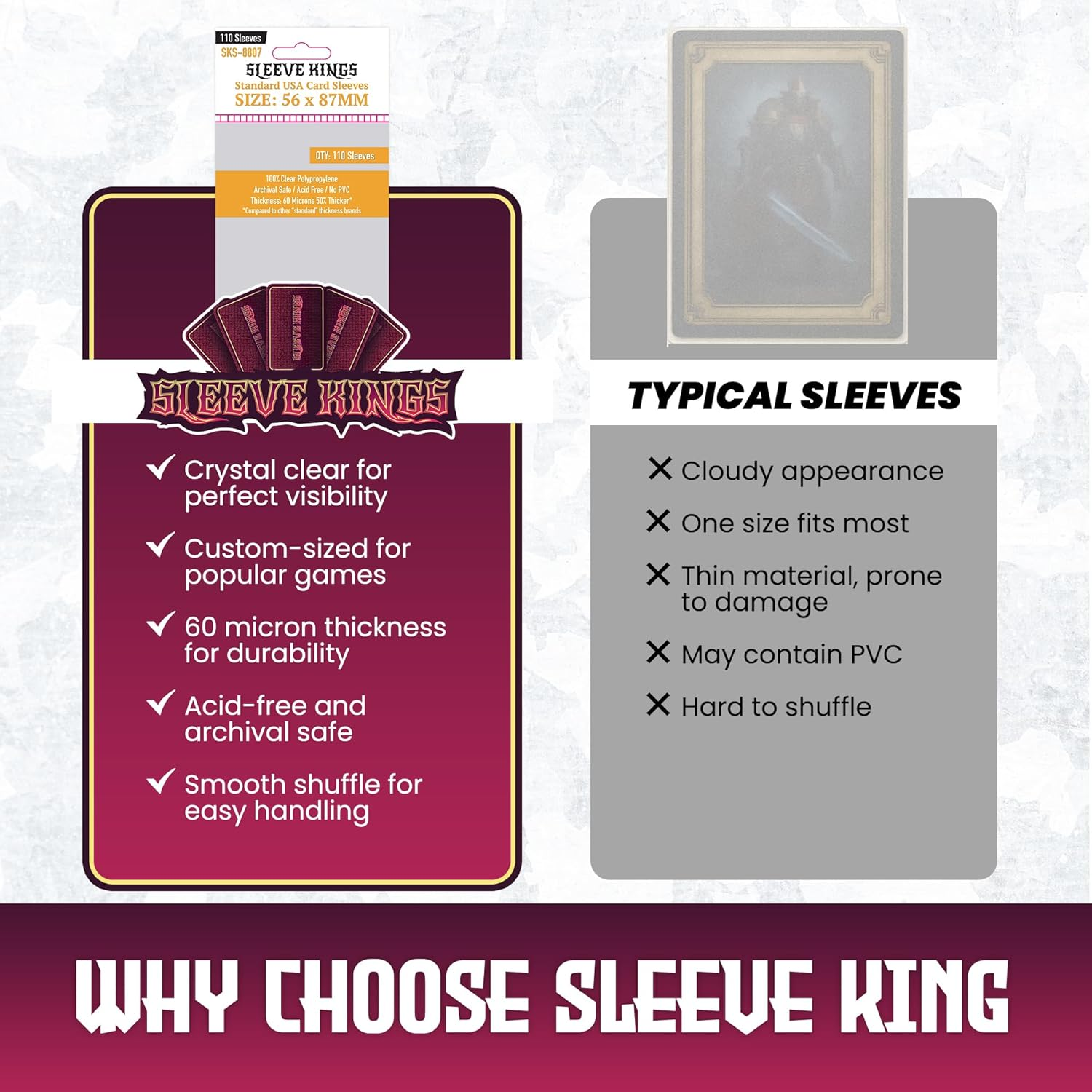 Sleeve Kings Board Game Sleeves Standard USA (56Mm X 87Mm) (110 Sleeves per Pack) Card Sleeves image number 4