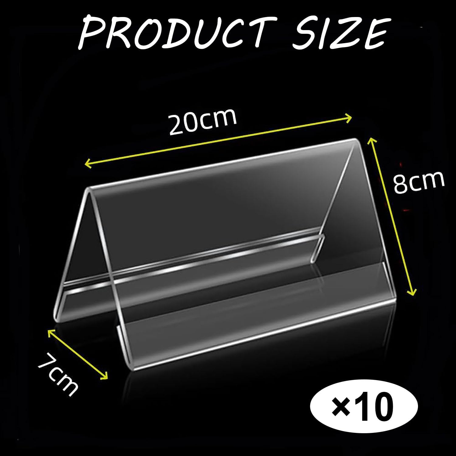 10 PCS Acrylic Sign Display Holder, Acrylic Transparent Nameplate Display Stand, Acrylic Brand Price Tag Diagonal Back Display Label Rack for Stores, Restaurants, Offices, Schools Display (20 X 8 Cm)