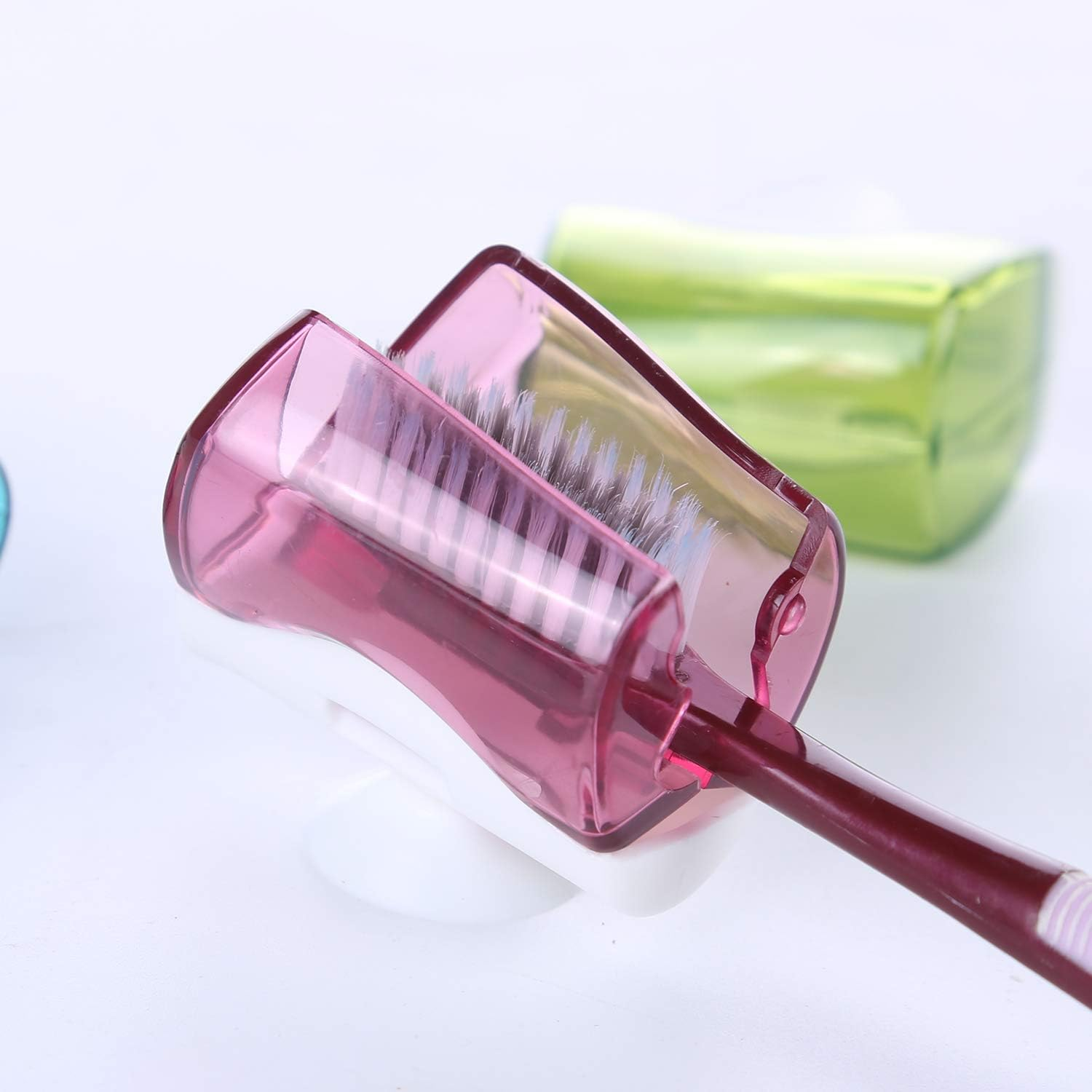 6 Pcs Travel Toothbrush Holder with Suction Cup, Portable Covers Caps Essentials, Case for Bathrooms and Traveling, Home Use - 3 Colors image number 3