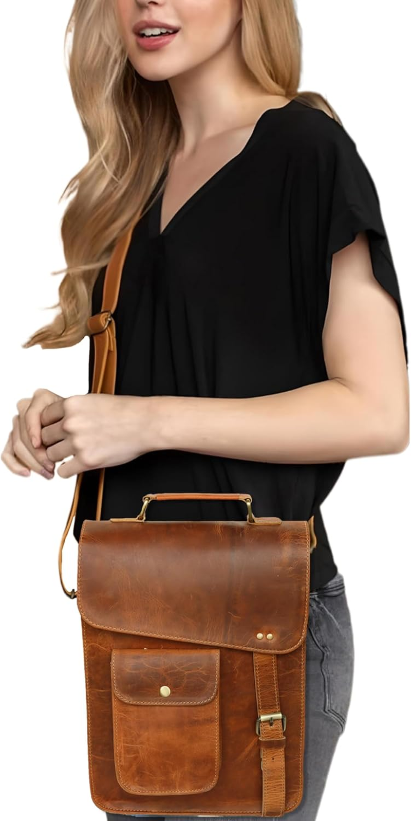 13" Leather Messenger Bag Laptop Case Office Briefcase Men Computer Distressed Shoulder Bag image number 4