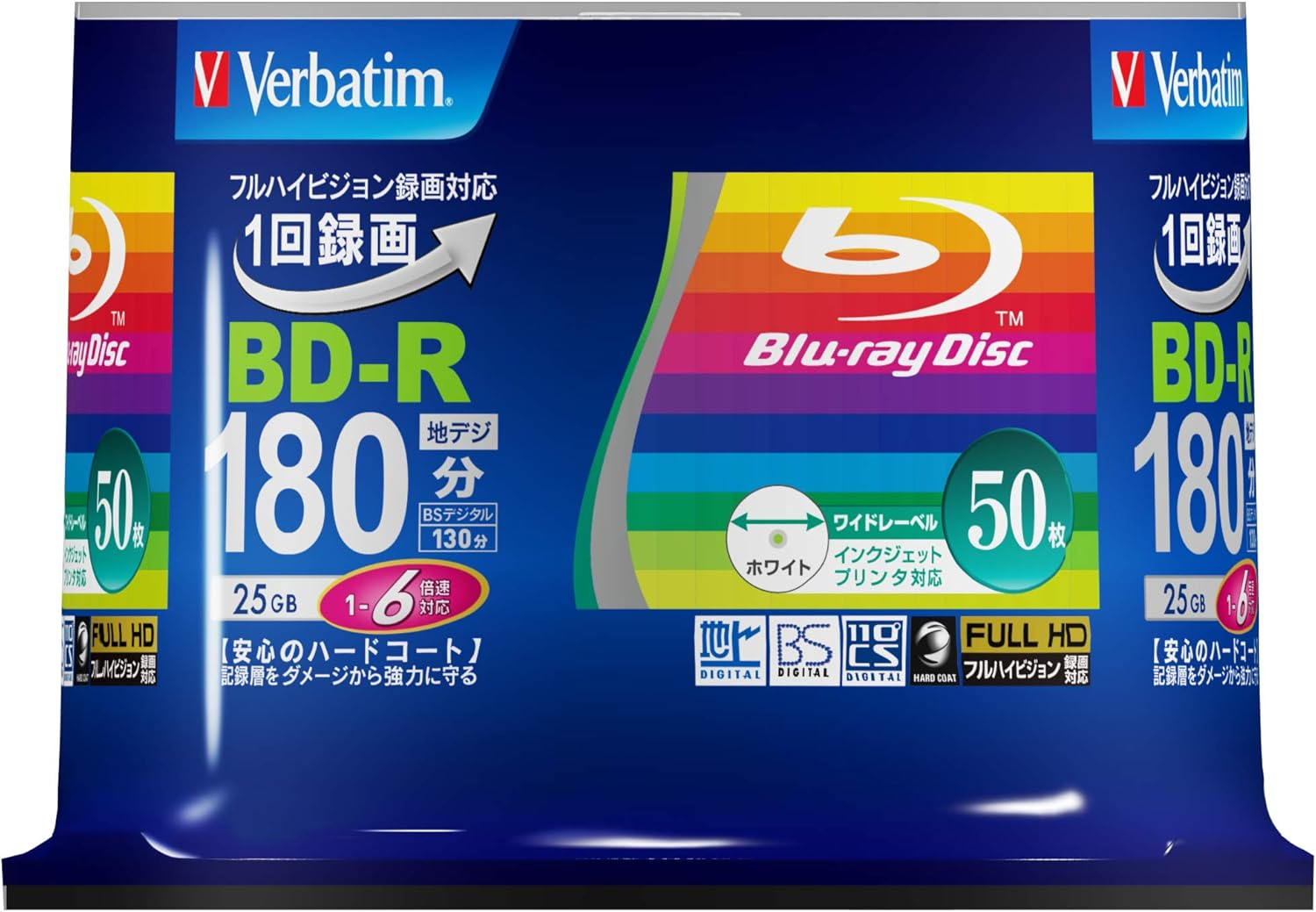 50 Verbatim Blu Ray 25 Gb Bd-R Single Layer 6X Speed Original Spindle Printable Blueray image number 4