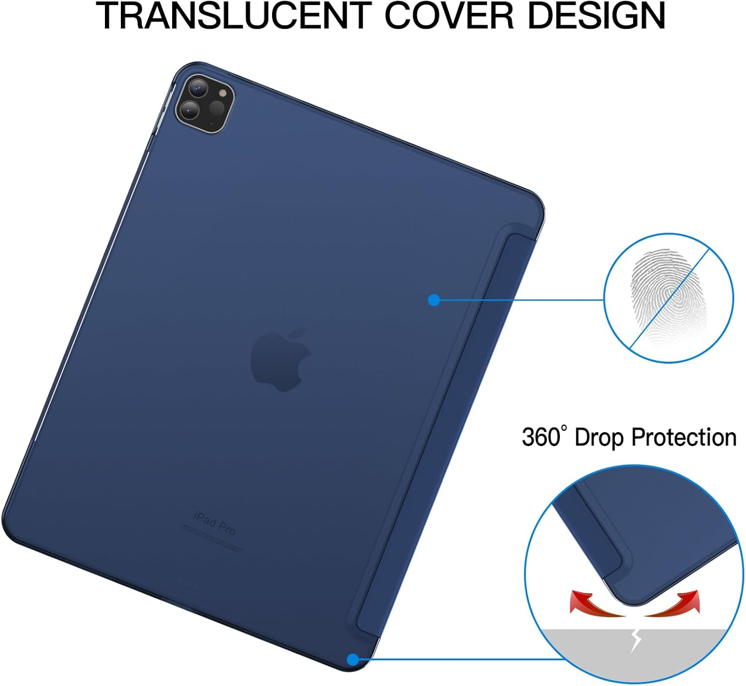 Jetech Case for Ipad Pro 12.9-Inch (6Th/5Th Generation, 2022/2021 Model), Slim Stand Hard Back Shell Smart Cover with Auto Wake/Sleep (Navy) - Black image number 2