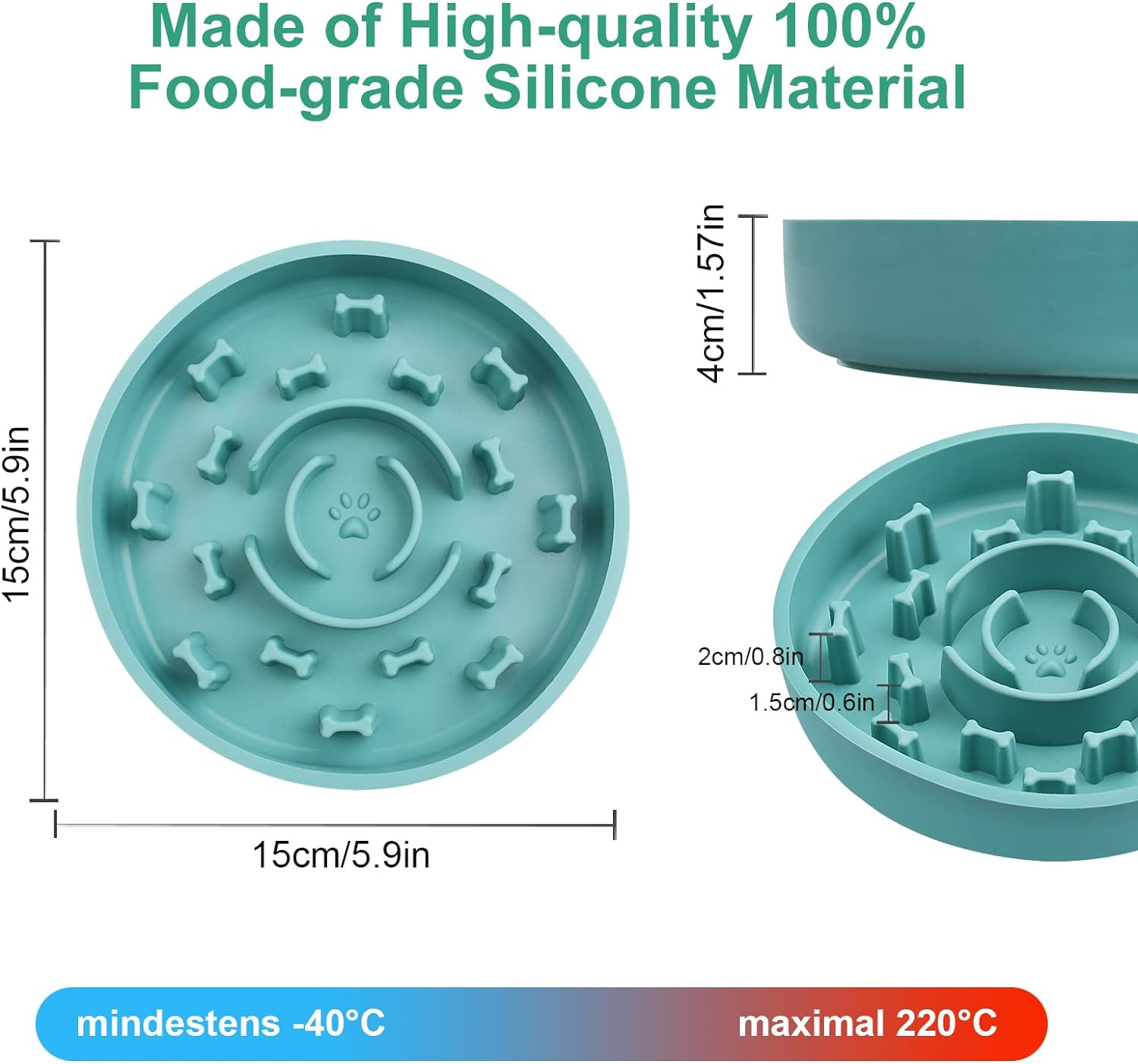 Slow Feeder Dog Bowl with Suction Cups Anti-Slip Silicone Anxiety Relief Dog Cat Bowl for Dog Bathing & Dog Training Healthy Pet Bowl Medium image number 4