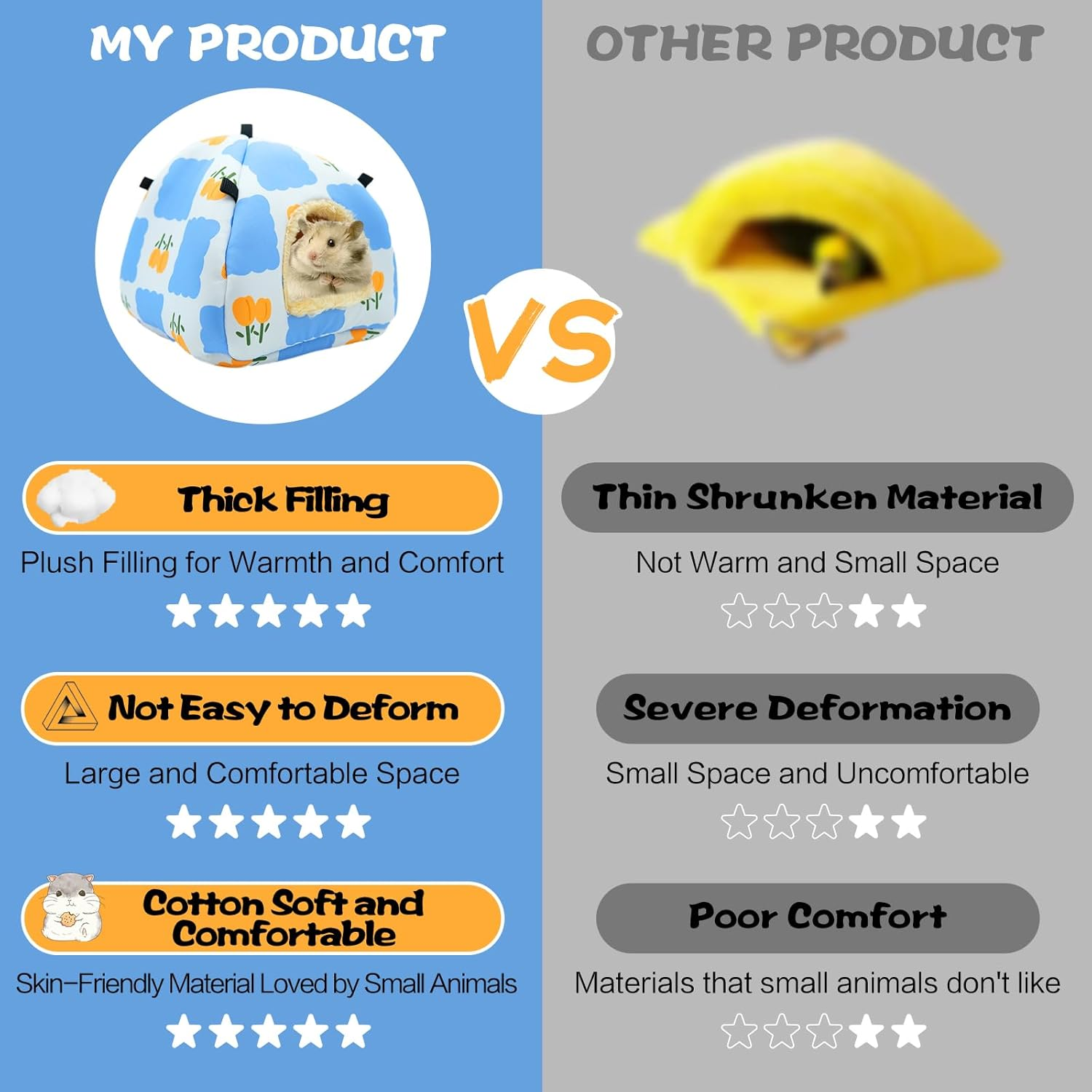 SUSOO Plush Warm Hamster Hideout for Small Animal Bedding Cage Accessories,Breathable Guinea Pig Bed House Hideout for Dwarf Rabbits,Chinchillas,Hamsters,Hedgehogs,Squirrel and Rats（Flowers/M/Size image number 5