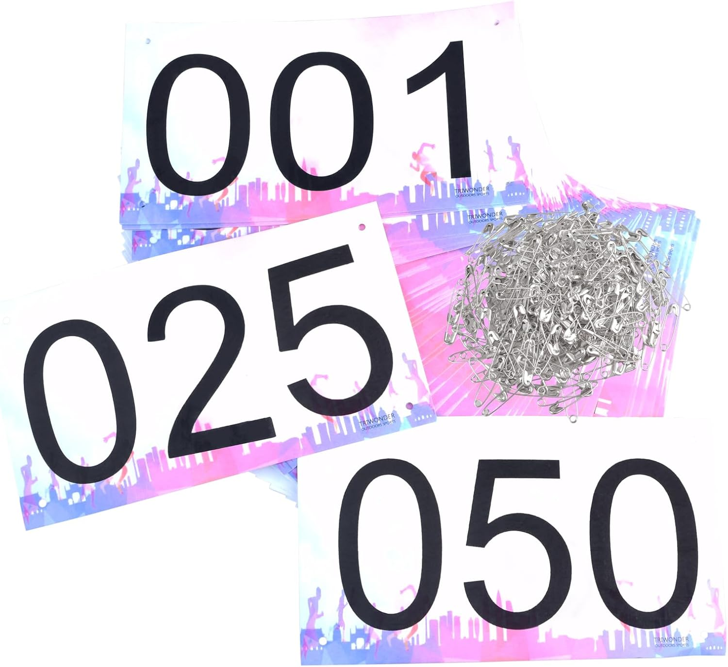 TRIWONDER Tyvek Race Bibs Running Numbers with Safety Pins, Large Numbers 1-500 for Marathon Runners Events Sports Games