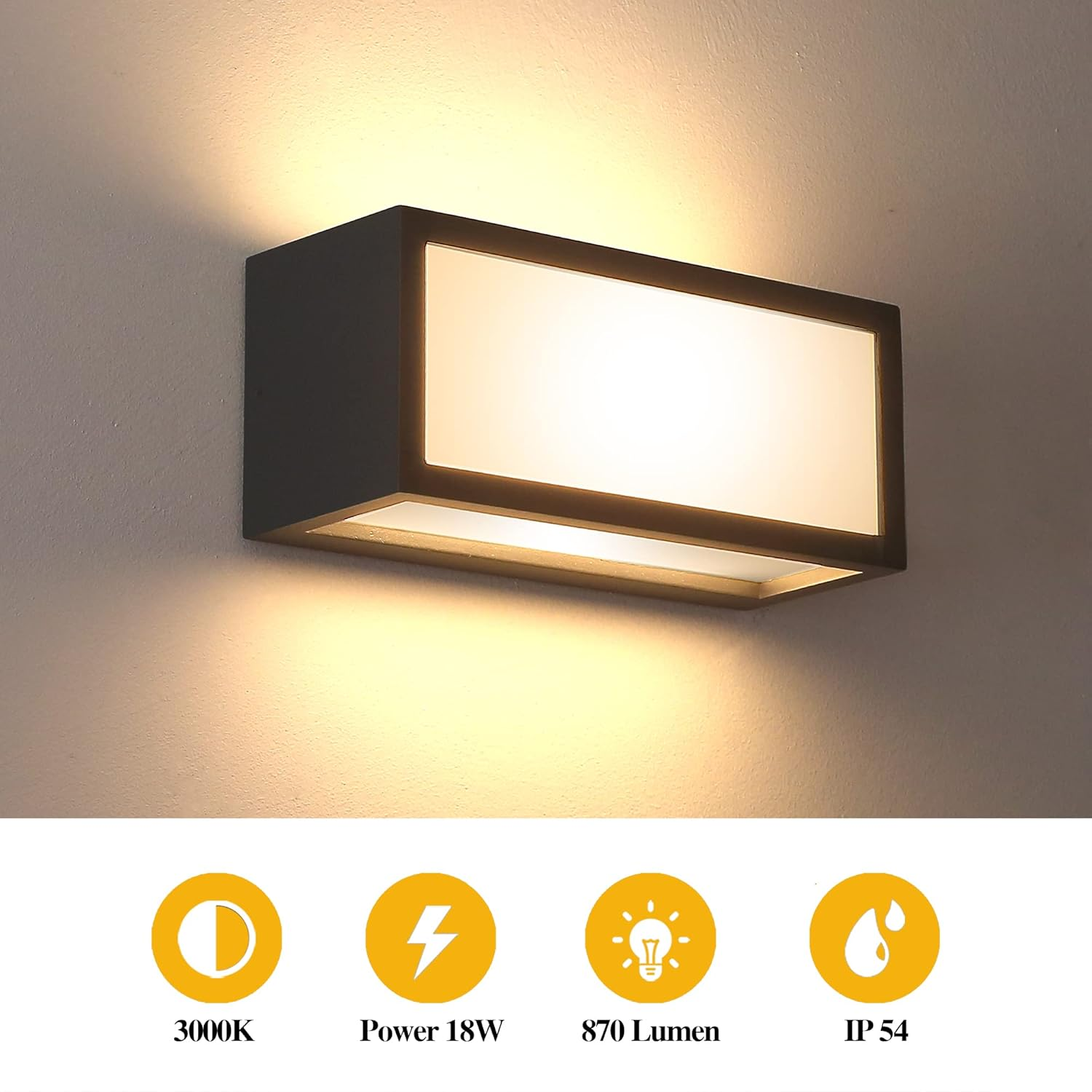 LED outside Wall Light, Aluminum Outdoor Wall Lamp Exterior Wall Sconce, IP54 Waterproof, 870LM 3000K Warm White, Anthracite Gray image number 6