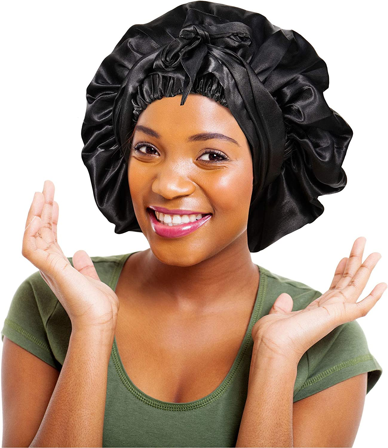 Syhood 2 Pieces Soft Satin Head Scarf Sleeping Cap Bonnet Headwear Head Wrap Turbans for Women Long Curly Hair, Braids image number 6