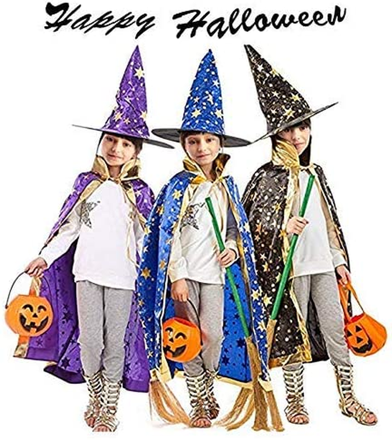 ZZX Wizard Cape Witch Cloak with Hat, Halloween Costume Props for Kids Cosplay Party (Black) image number 4