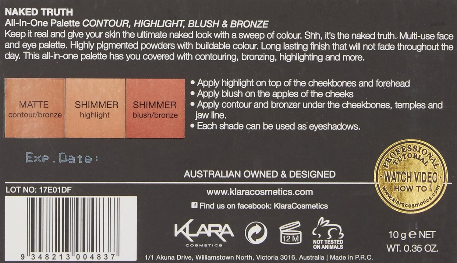 Klara Cosmetics Contour Bronze Blush Highlight Naked Truth All in One Sun Kissed Palette Matte Long Lasting Full Colour Pigment image number 3