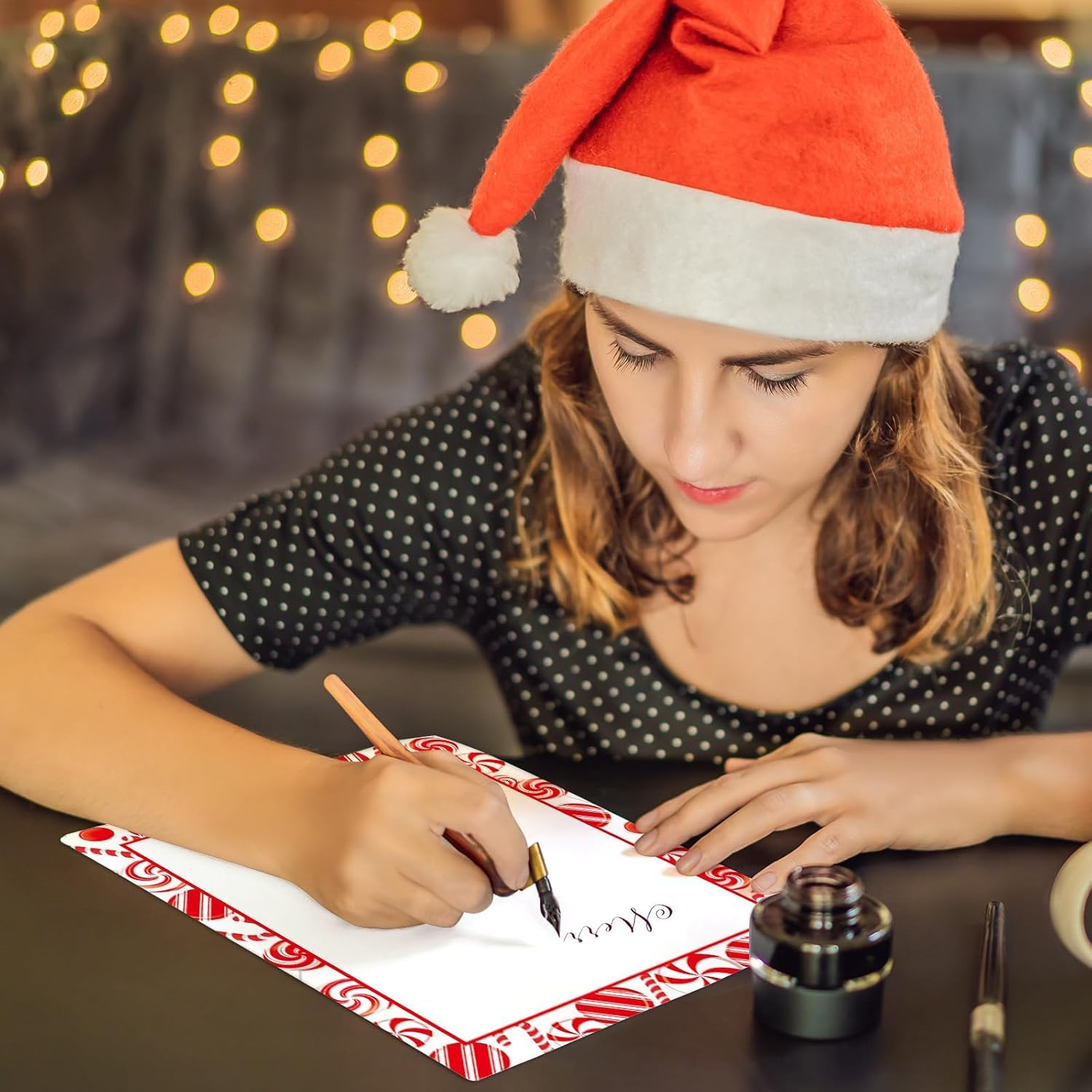 50 Pcs Peppermint Party Letterhead with Envelopes Candy Cane Christmas Border Computer Paper Stationery Paper for Note Letters to Santa Invitations Office School Printing 8.5 X 11 In image number 3