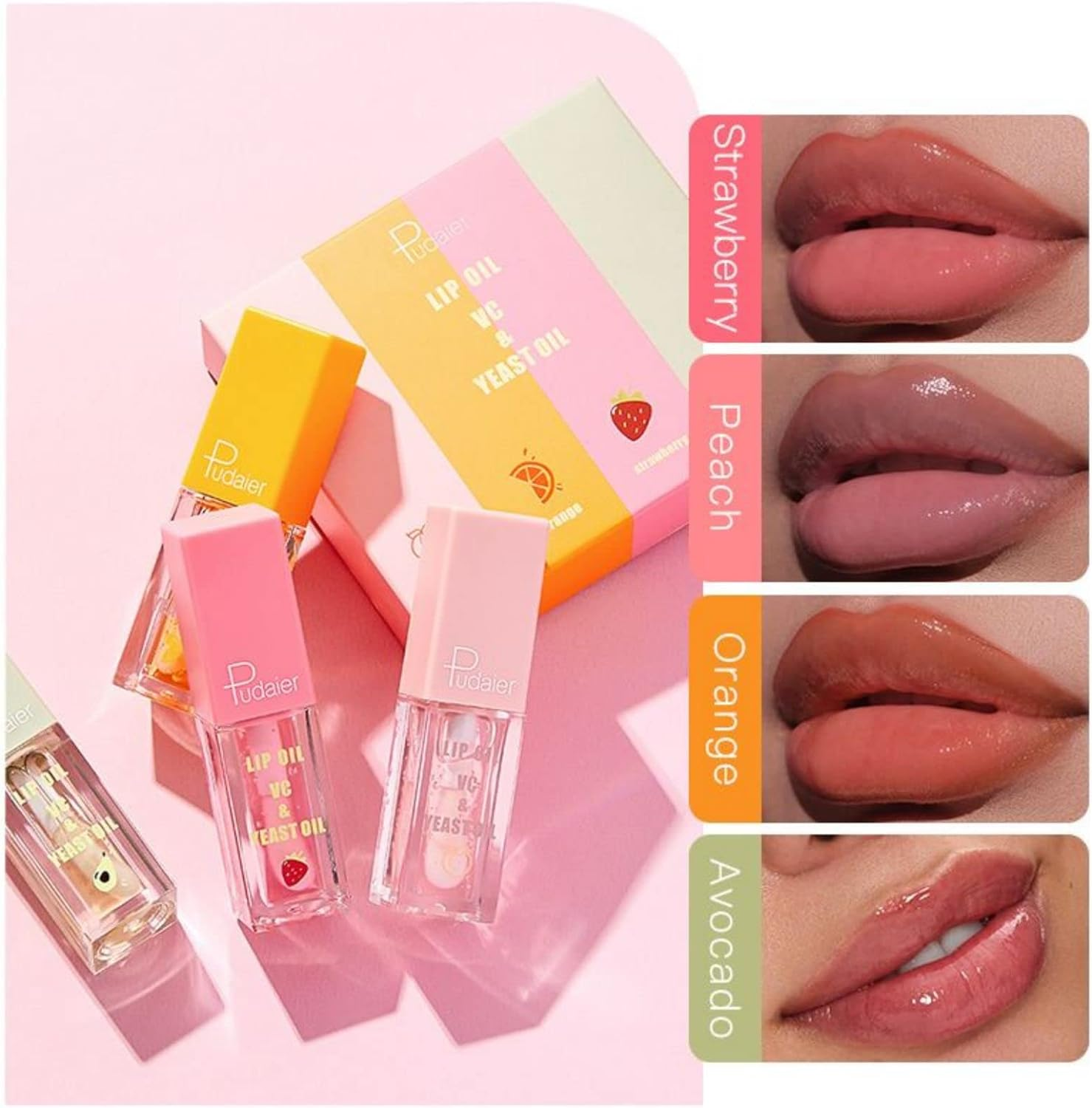 Roseflower 4 PCS Plumping Lip Oil Set - Transparent Toot, Watery Glass Finish, Fruit Essence Moisturizing, Nourishing Hydrating for Women and Girls image number 1