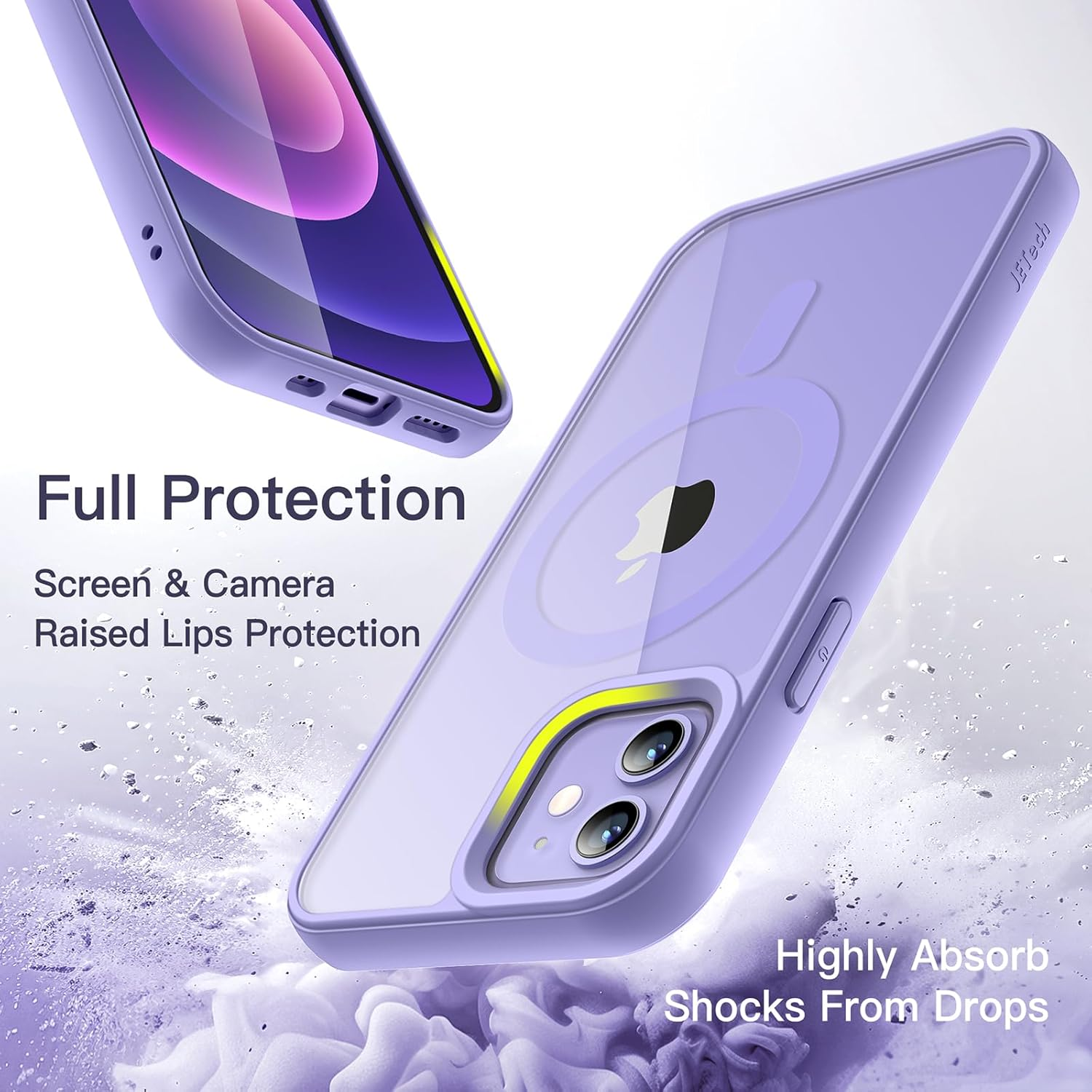 Jetech Magnetic Case for Iphone 12/12 Pro 6.1-Inch Compatible with Magsafe, Shockproof Phone Bumper Cover, Solid Color Matte TPU Frame, Anti-Scratch Clear Back (Purple) image number 1