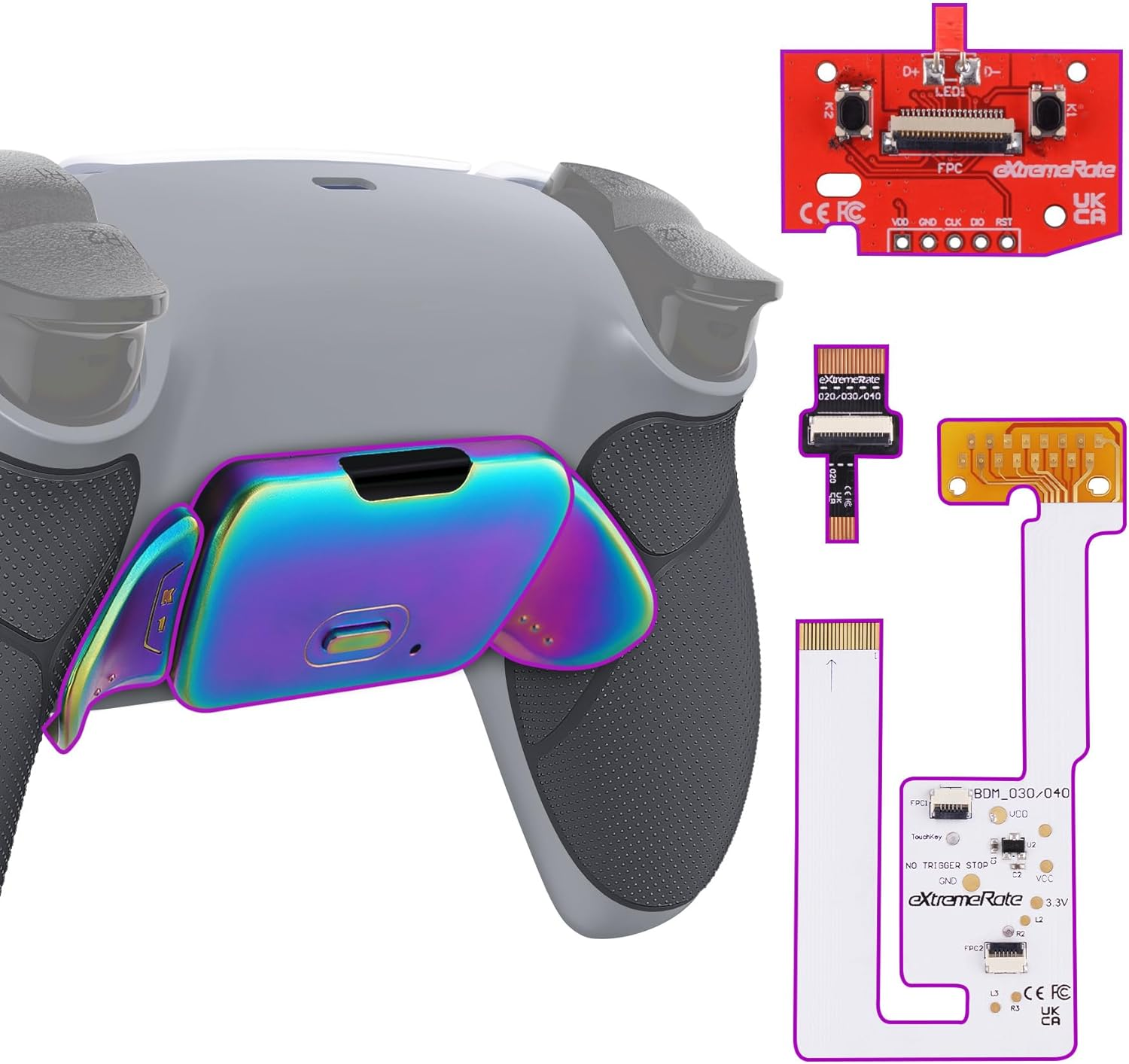 Extremerate Silver Real Metal Buttons RMB Rise V3 Remap Kit for PS5 Controller BDM-030 040 050, Black Rubberized Grip White Bottom Shell Upgraded Programable Back Buttons Set for PS5 Controller