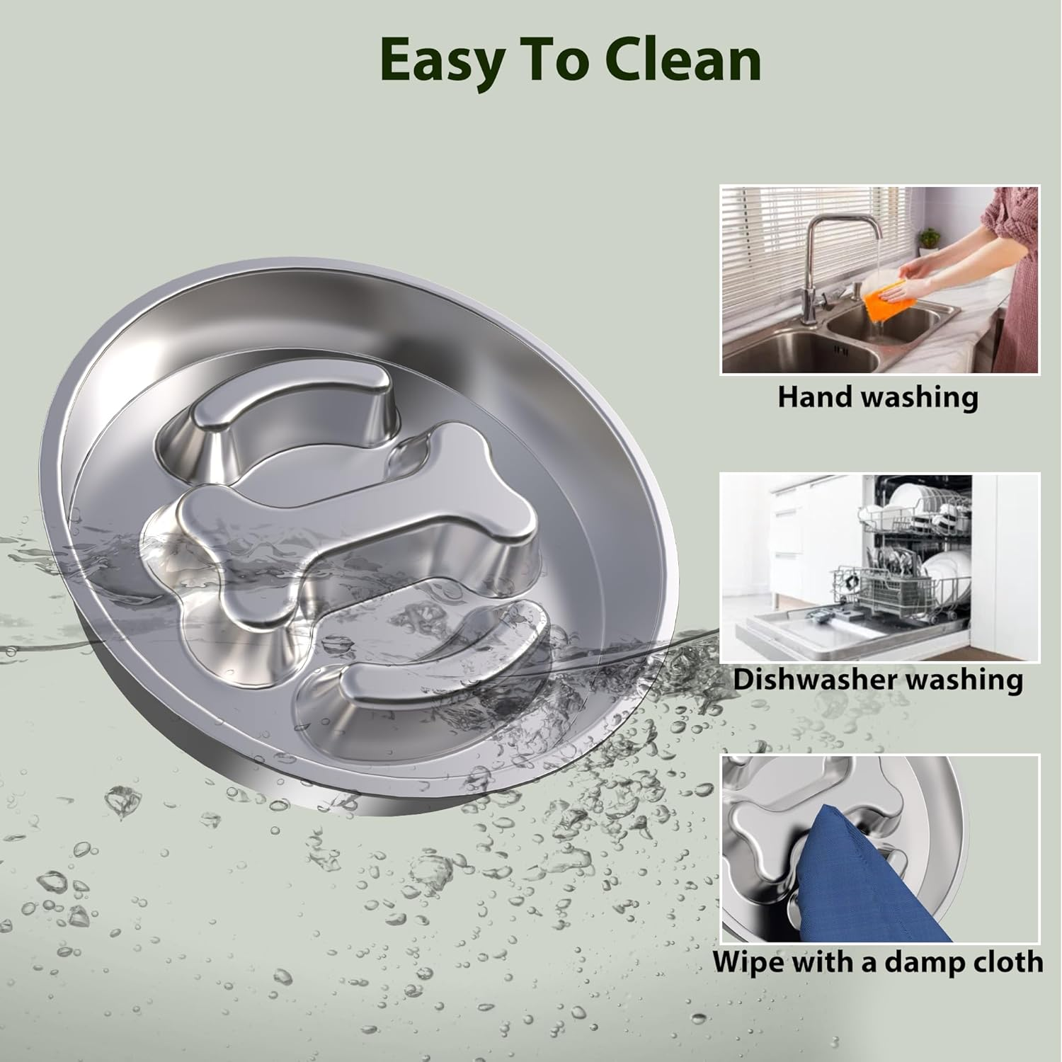 Slow Feeder Dog Bowls Kit Stainless Steel Non-Slip Dog Food Bowl for Small Medium Large Breeds 2~4 Cups Dog Slow Feeder Bowl for Fast Eaters Slows down Eating Dog Food Bowl&Dog Water Bowls 2Packs image number 2