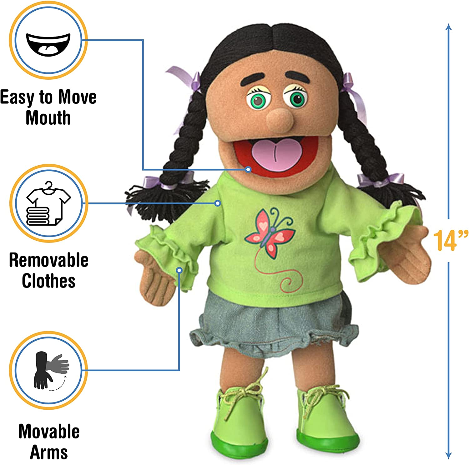 14" Jasmine, Hispanic Girl, Hand Puppet