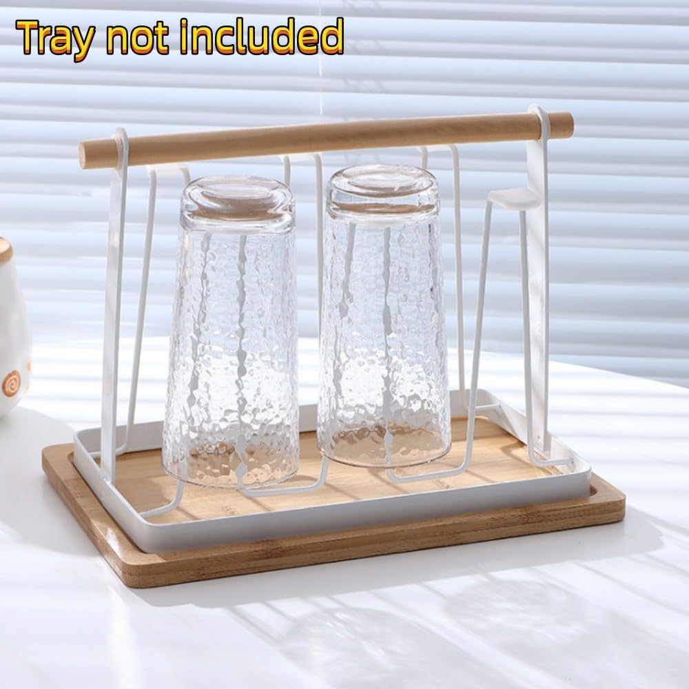 DACUAN 1 Wrought-Iron Water Cup Drain Rack, Non-Slip Bottle Drying Rack, Drain Rack, Bench Cup Holder, White Wooden Mug image number 1