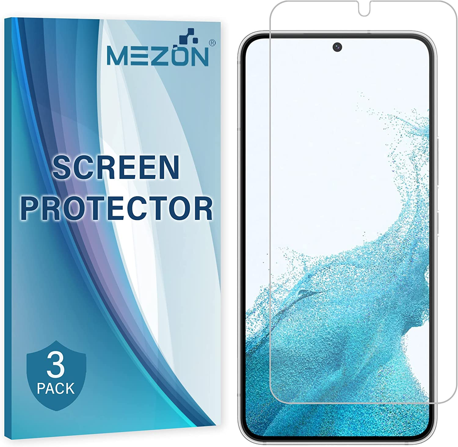 MEZON [3 Pack] Ultra Clear Screen Protector Film for Samsung Galaxy S22 5G &ndash; Case Friendly, Shock Absorption (S22, Clear)