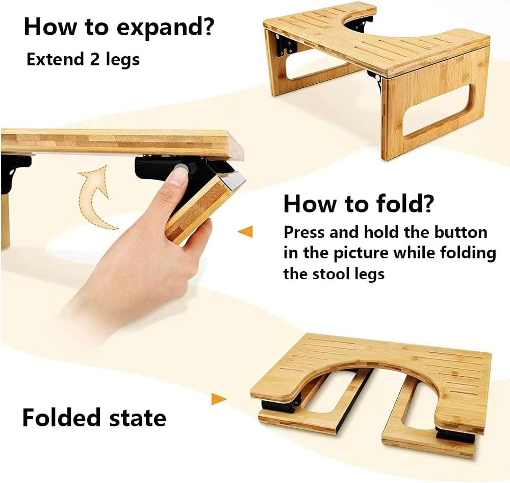 Bamboo Toilet Stool, Foldable Bamboo Bathroom Stool, Foldable Toilet Stool, Wood Bathroom Step Stool, Portable and Non-Slip. image number 3