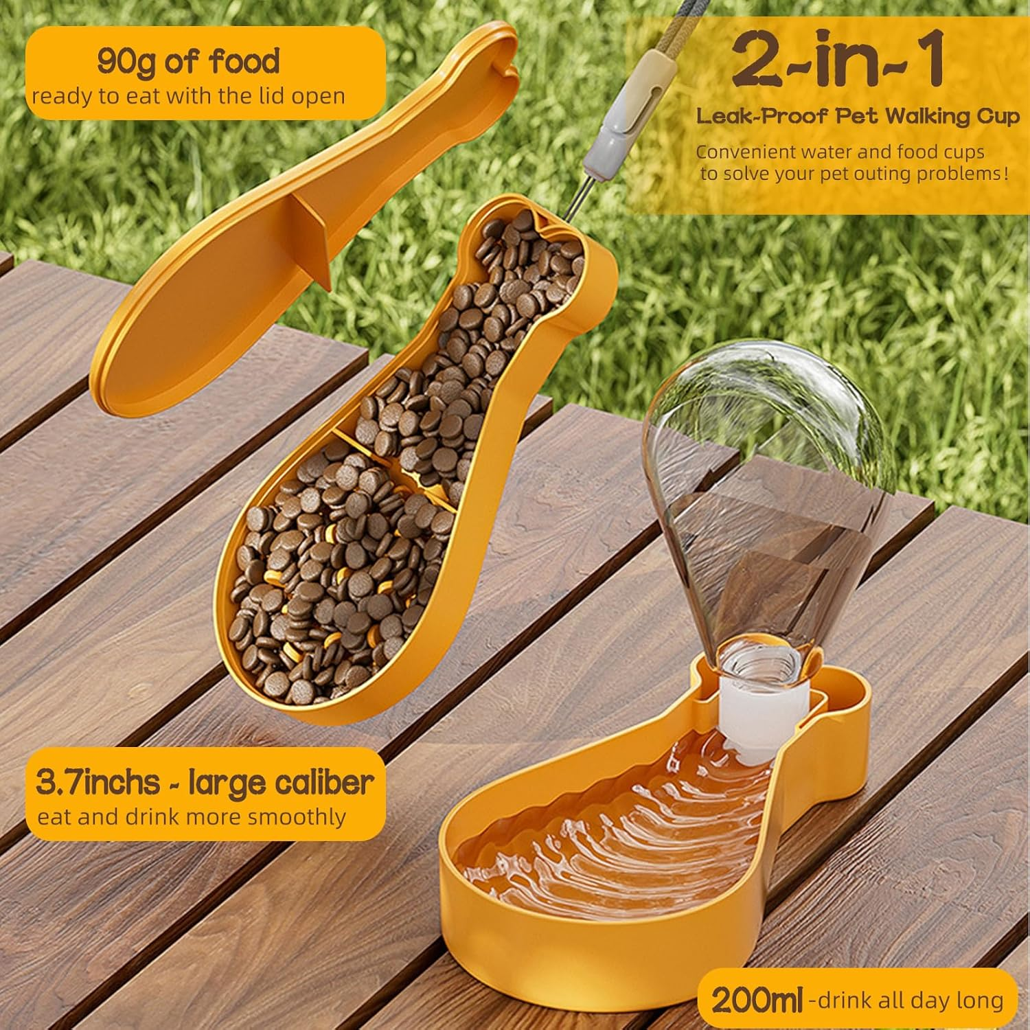 Portable Dog Water Bottle for Outdoor Walking & Traveling, 2In1 Water Bottles for Dogs with Food Container, Dual Leak Proof Pet Drinking Dispenser for Kittens, Dogs, Small Animals - 200 ML