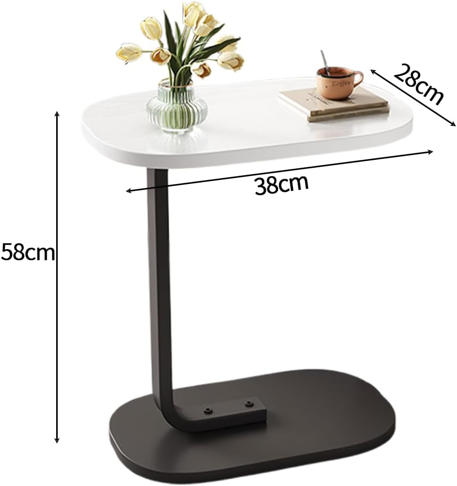 TOMVAES End Table Sofa Side Table Standing Desk Coffee Table with Rigid Steel Pipe C Shaped round Desktop Night Stand for Livingroom, Bedroom (Wood) (White)