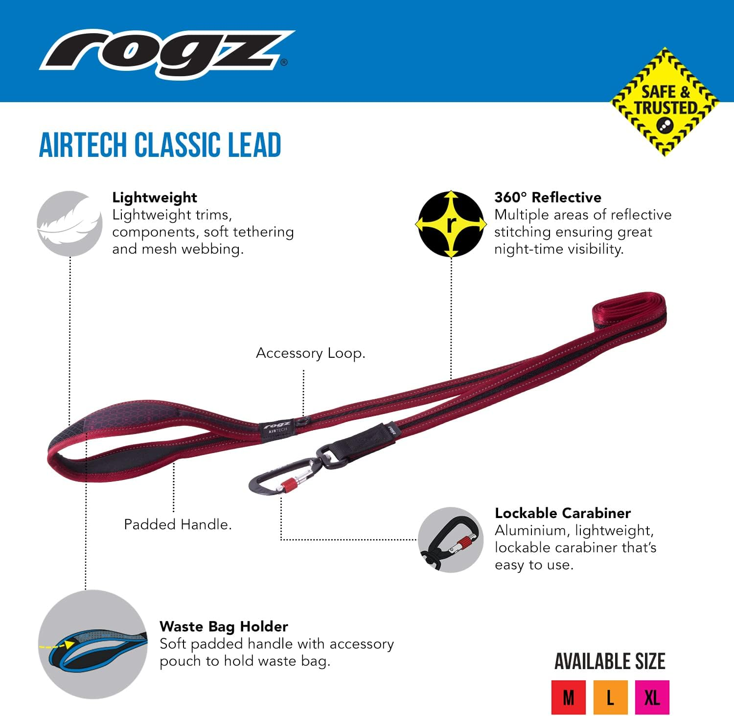 Rogz Airtech Classic Dog Lead, Sunset Pink, Medium image number 4