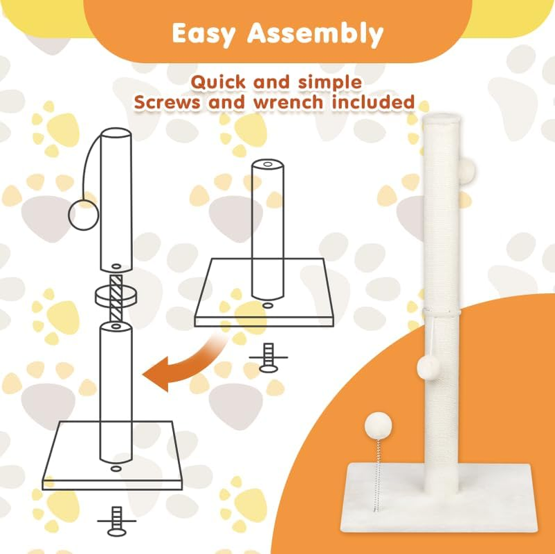 Advwin 33" Cat Scratching Post, Premium Sisal Rope Cat Scratcher for Indoor Cats, Cat Claw Scratching Post with Hanging Balls, Stable Heavy Base - Beige - 145Cm image number 4