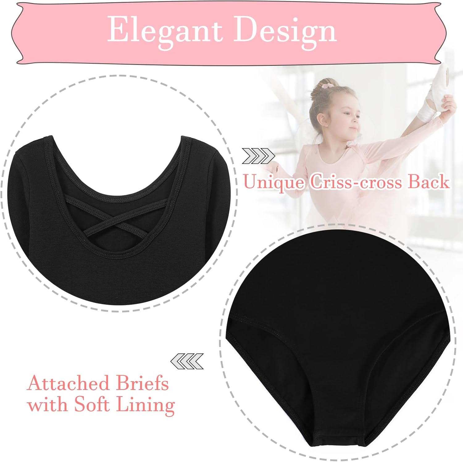 MERIABNY Ballet Leotards for Girls Long Sleeve Dance Leotard with Detachable Skirt for Aged 3-9
