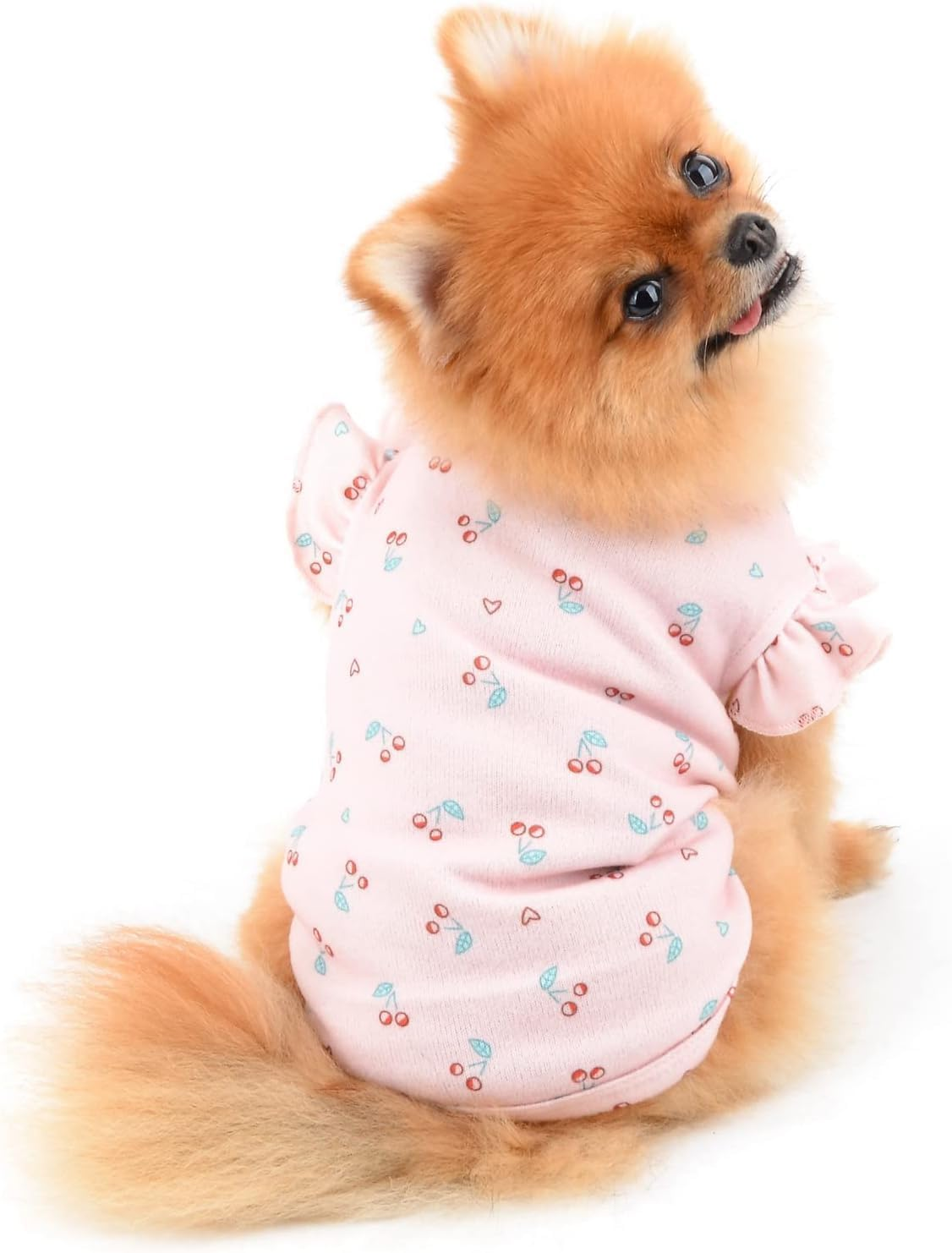 Pet Clothes Cute Cherry T-Shirt Puppy Shirt Tee for Small Medium Dog Cat Ruffles Sleeves Tank Top Vest Summer Apparel (Pink, XL) image number 5