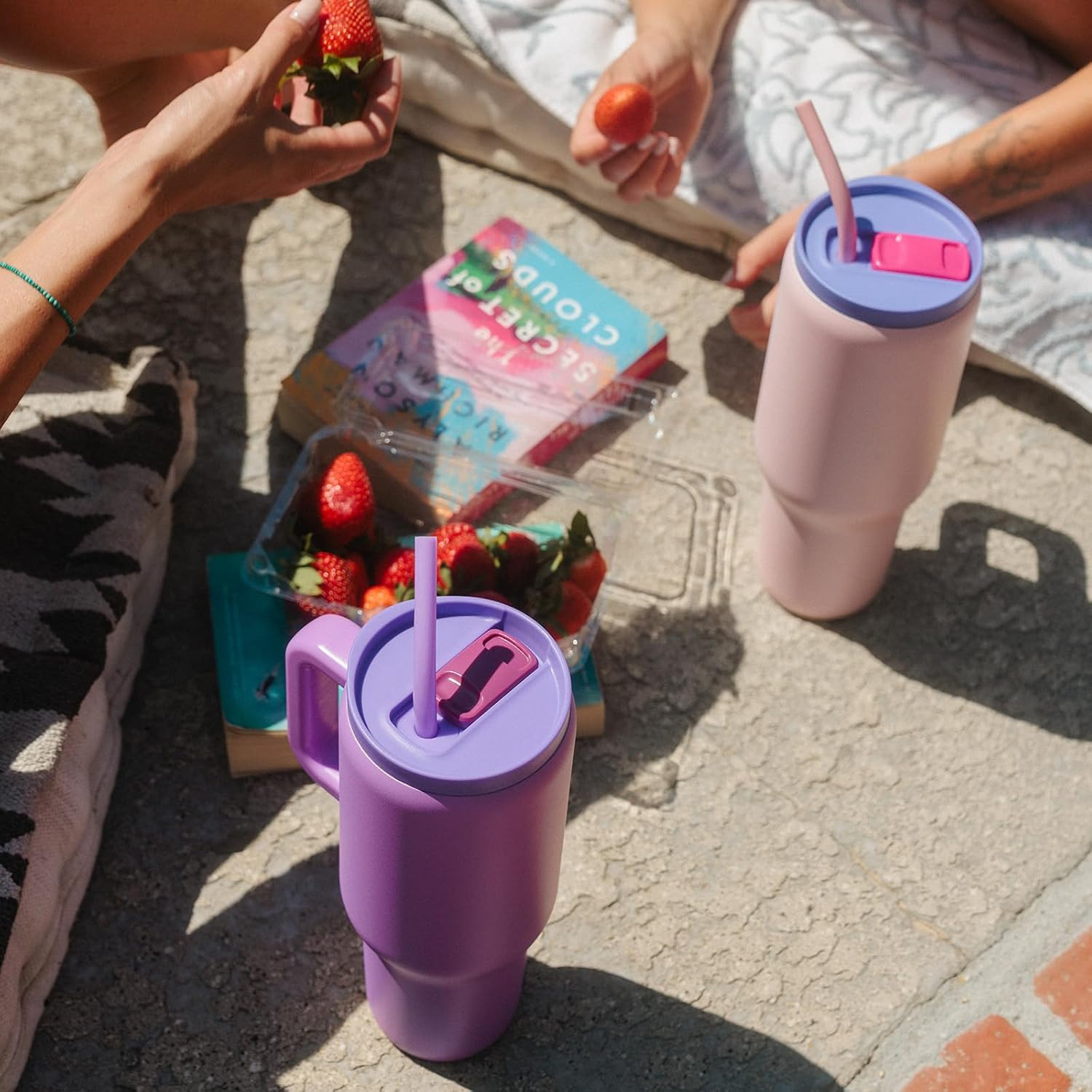 Bottle Bottle 40 Oz Tumbler with Handle and Straw,Stainless Steel Vacuum Travel Mug,Car Cup with Straw, Stainless Steel Vacuum Water Bottle for Gifts Party Office Coffee (Purple Sunset) image number 2