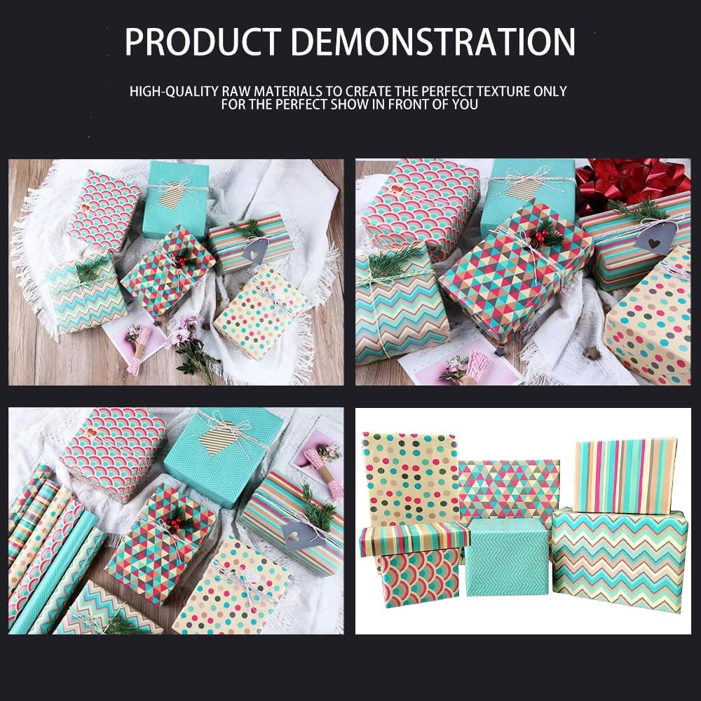 FLTON Gift Wrap Set, 6 Pack Wrapping Paper with Sticker, Eco Friendly 70Cm X 50Cm, Perfect for Birthday, Wedding, Christmas image number 1