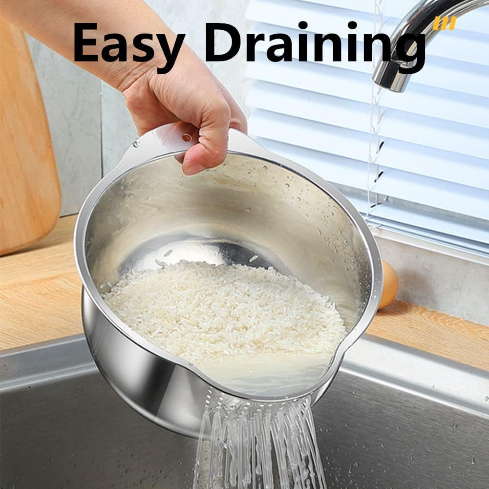 Stainless Steel Rice Washing Bowl Versatile 3 in 1 Colander Strainer for Kitchen Vegetables Fruits Silver 9.84 In image number 1