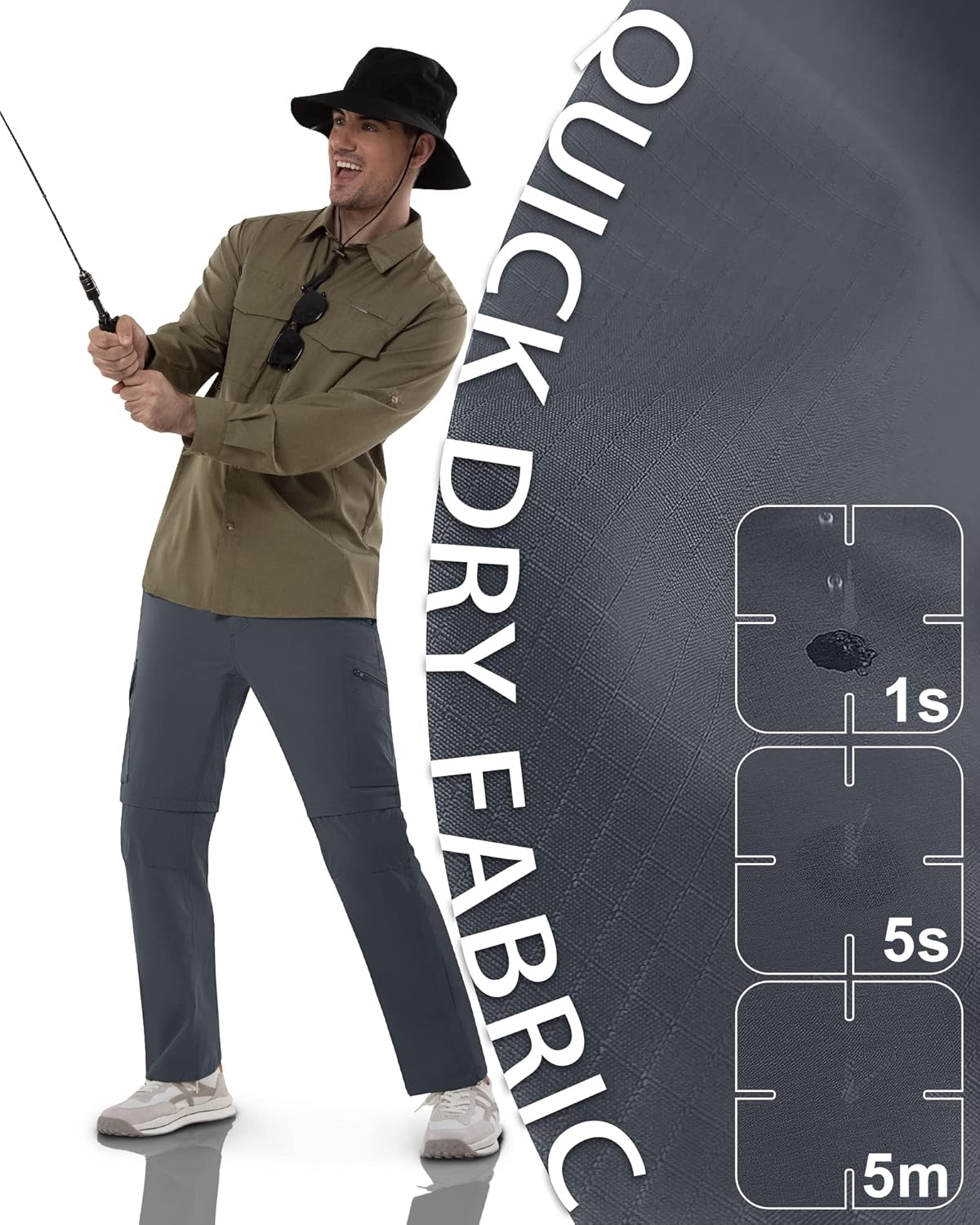 33,000Ft Men'S Zip-Off Hiking Trousers Quick Dry Stretch Walking Pants Convertible into Shorts Lightweight Cargo Trousers for Camping, Fishing, Travelling image number 4