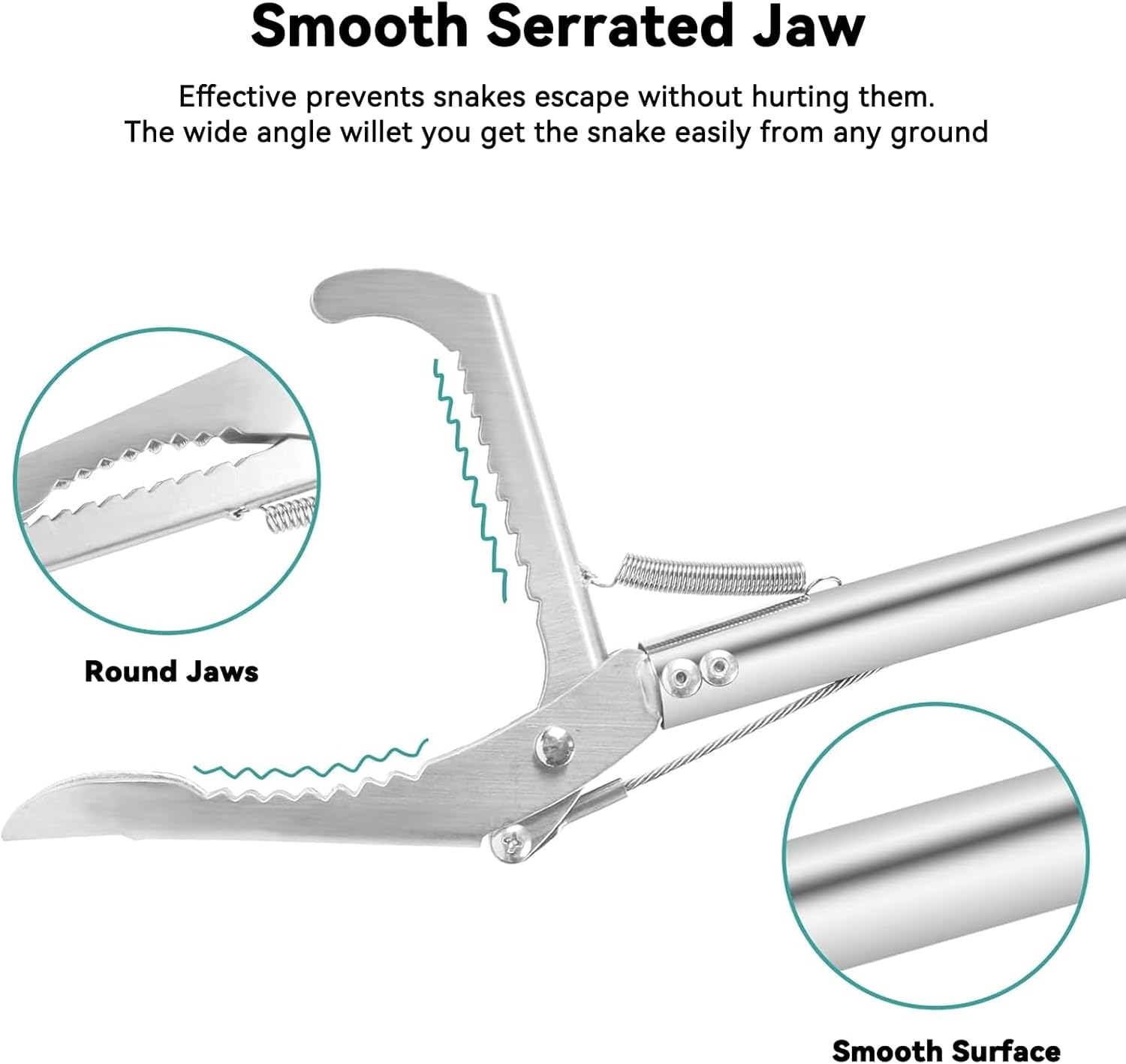 60&ldquo; Professional Collapsible Snake Grabber Tool, Stainless Steel Snake Catcher Pole with Heavy-Duty Grabber Heads, Tongs, and Hook Mechanisms for Safe Reptile Control in Gardens or Farms image number 4