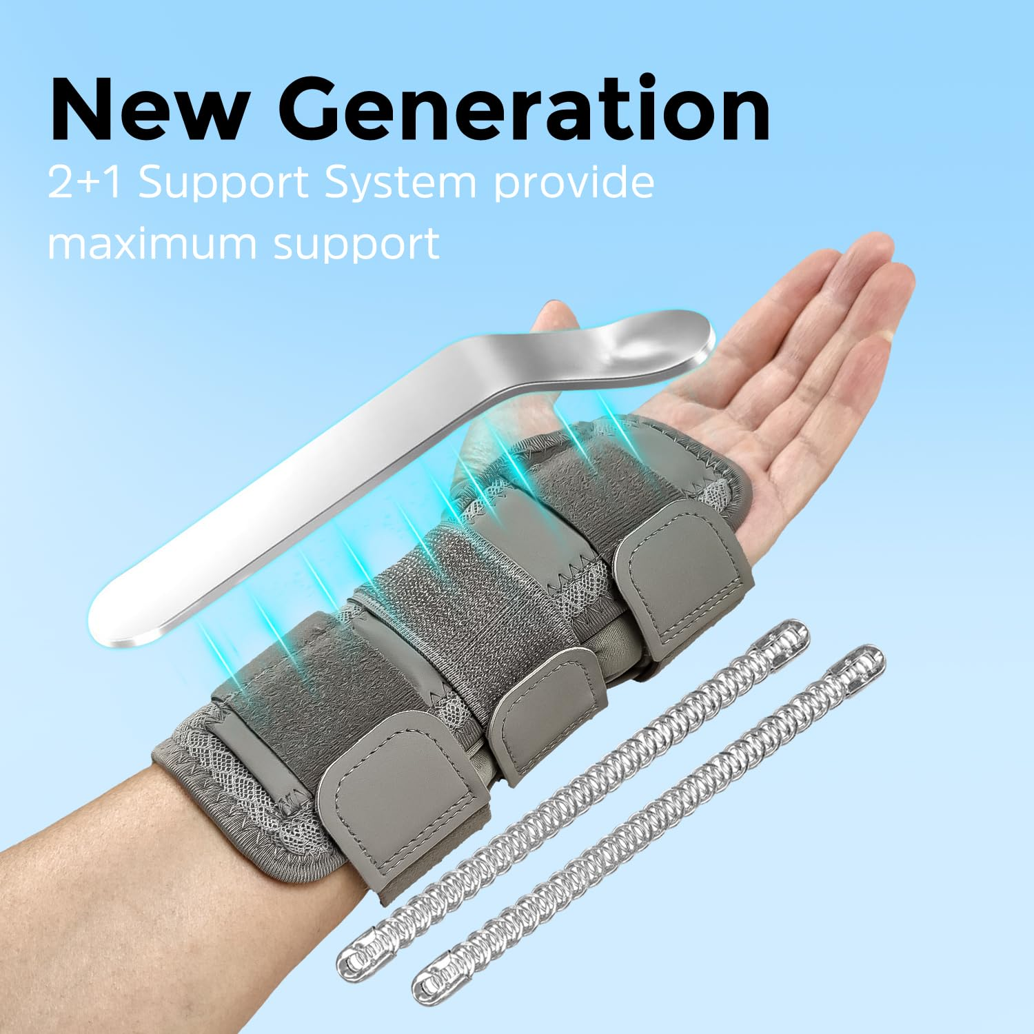 Wrist Brace for Carpal Tunnel, [New Upgrade] Adjustable Night Wrist Support Brace, Hand Support for Arthritis, Tendonitis, Sprain, Injuries, Wrist Pain (Right Hand-Grey, L/XL) image number 2
