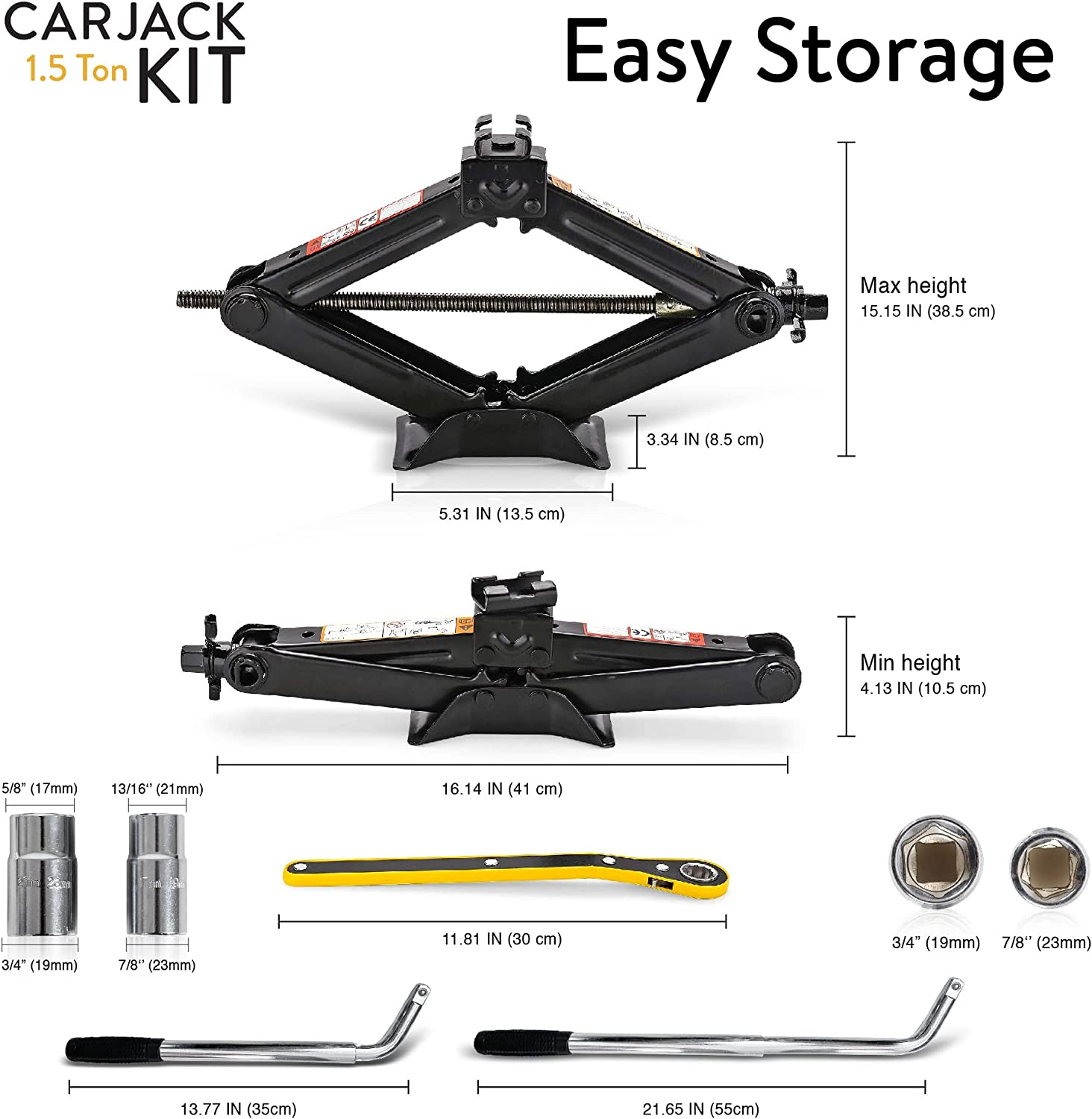 Car Jack Kit | Scissor Jack for Car 1.5 Ton (3,300 Lbs) - Tire Jack Tool Kit | Portable, Ideal for SUV and Auto - Universal Car Emergency Kit with Lug Wrench | Heavy Duty Material image number 2