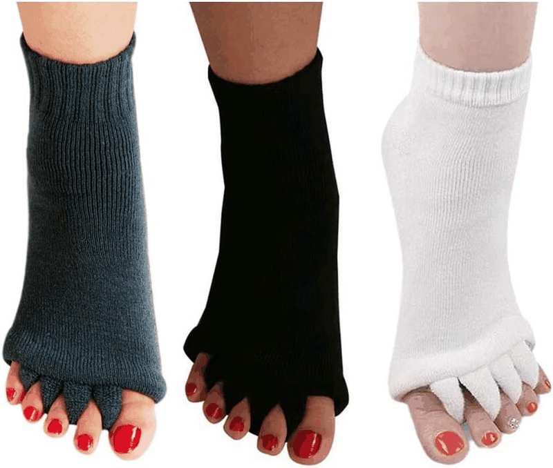 3 Pairs Yoga Sport Gym Five Toe Separator Socks Foot Alignment Pain Massage Toeless Socks image number 5