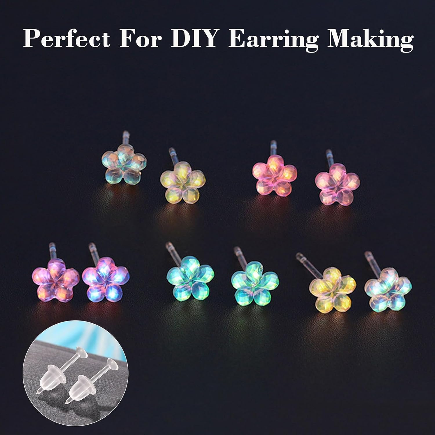 200 Pcs Plastic Post Earrings - Clear, Rubber Silicone Studs for Sports & DIY - Clear Ball image number 4