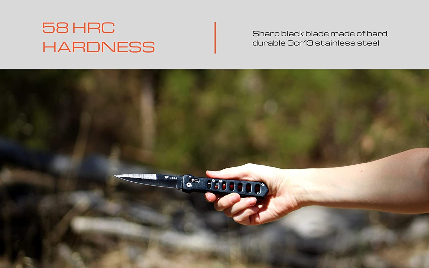 Wilora Black Folding Knife - Includes Sharpening Stone | EDC Pocket Knife image number 3
