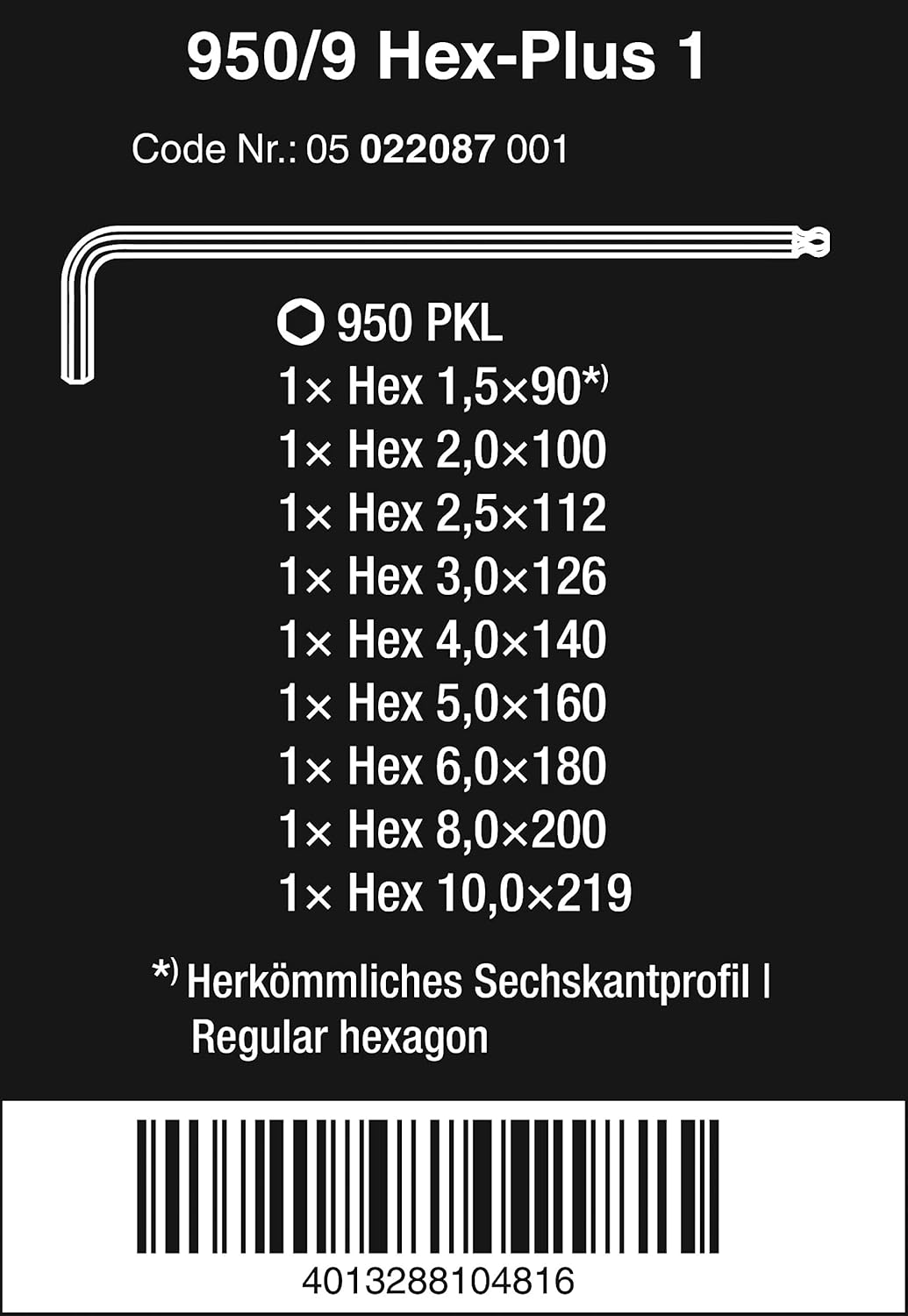Wera 950/9 Metric Chrome-Plated Hex-Plus 1 L-Key 9-Pieces Set image number 3