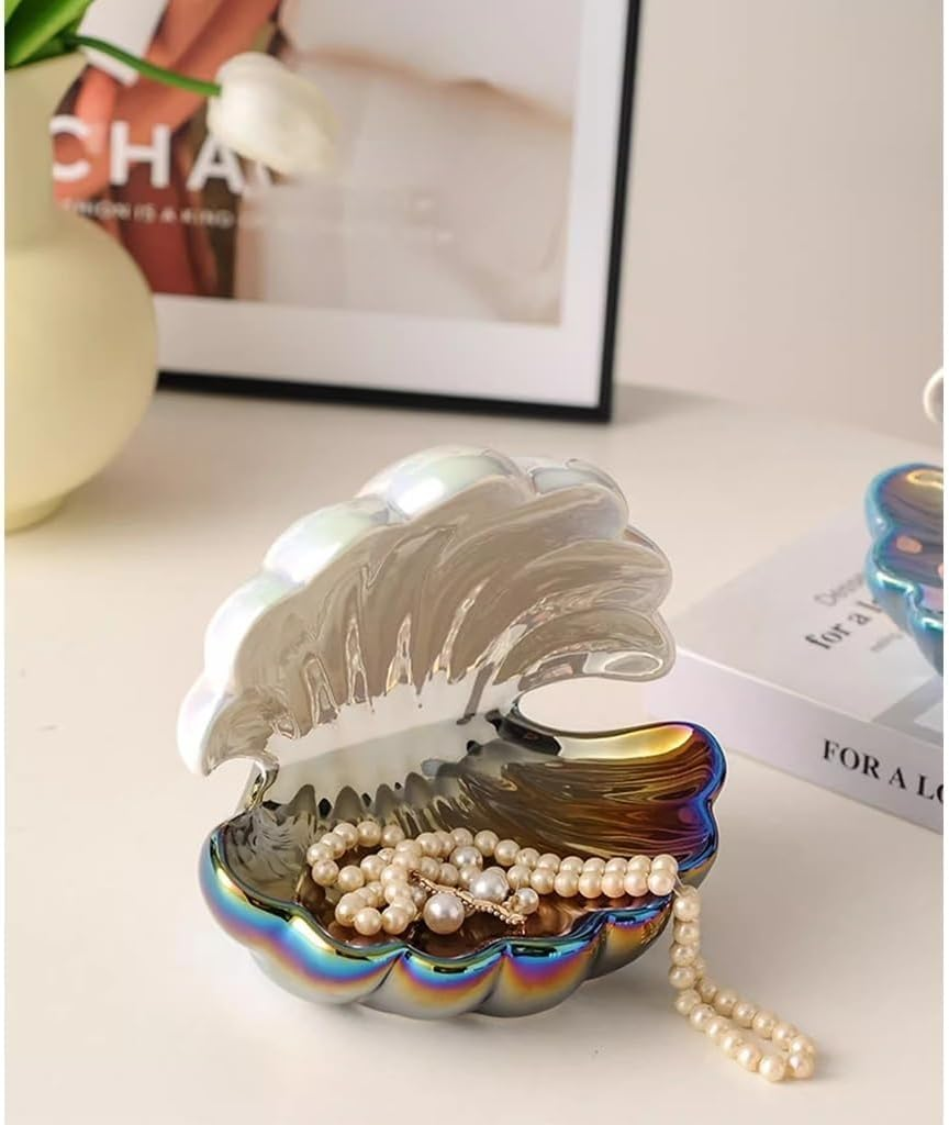 Jewelry Dish Tray Creative Shell Sculpture Statue Decorative Key Tray Ceramic Coffee Table Decor Phone Necklace Earrings Storage Tray Home Decoration Porch Ornaments(C) image number 1