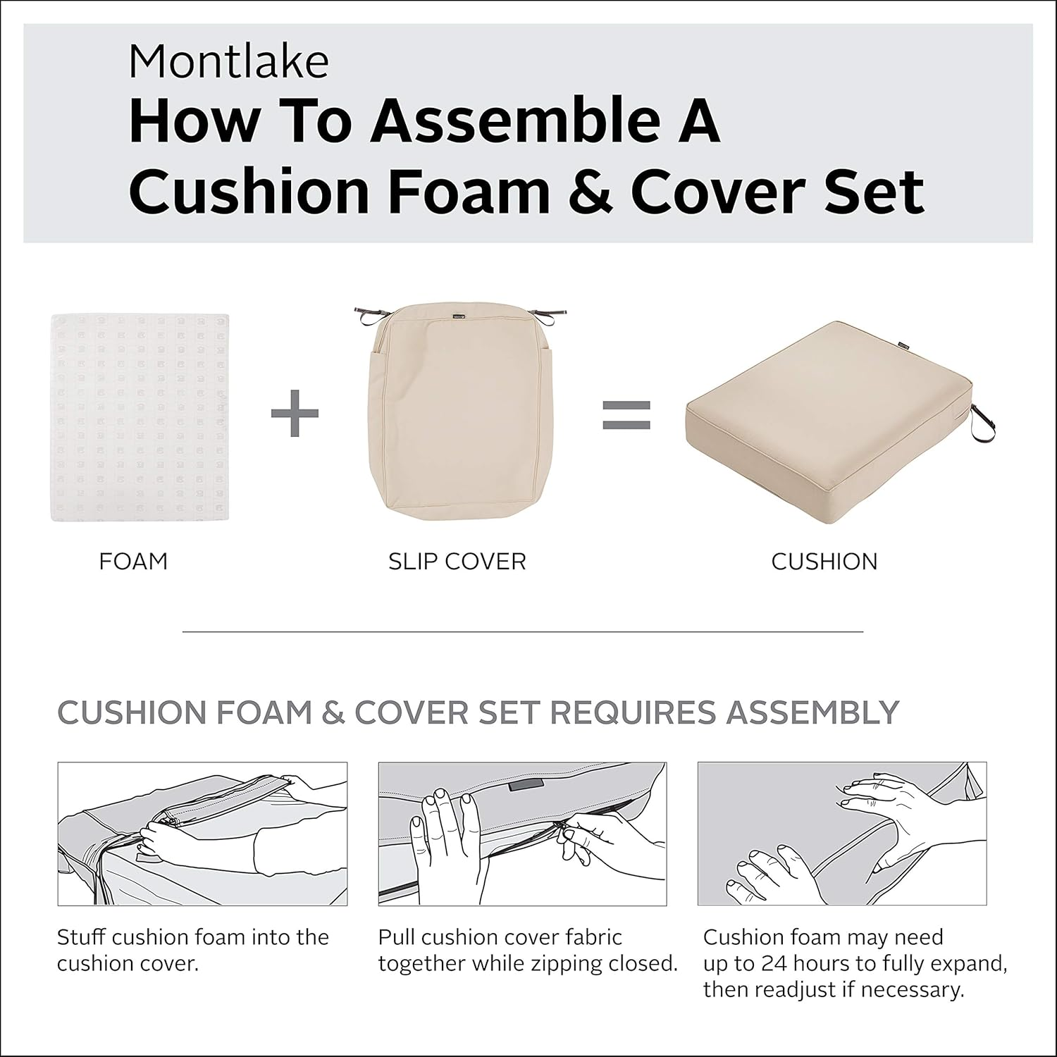 Classic Accessories Montlake Fadesafe Water-Resistant 44 X 20 X 3 Inch Patio Chair Cushion, Antique Beige, Patio Cushion Set image number 1