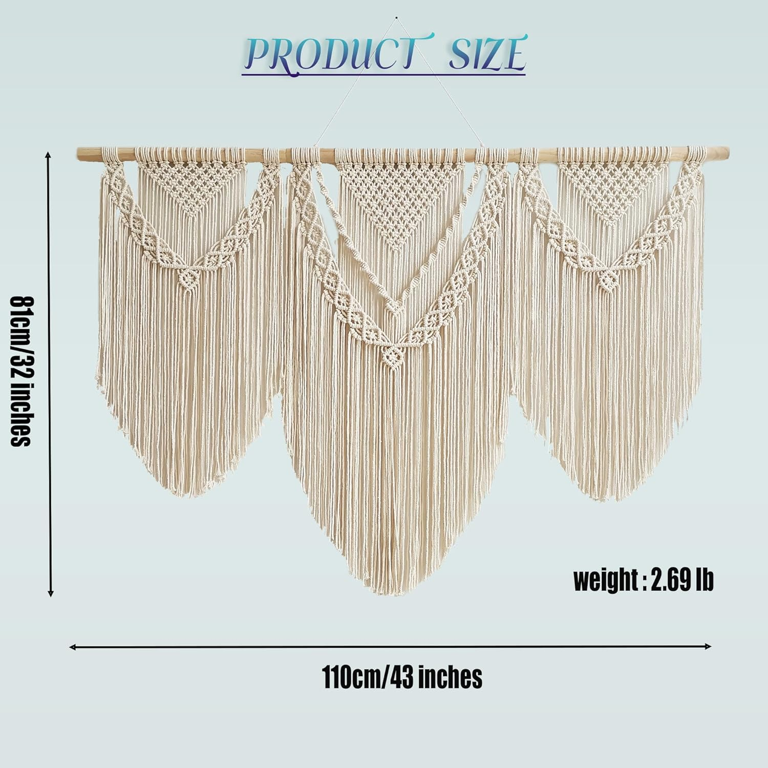 Large Handmade Boho Macrame Wall Hanging Tapestry - Chic Bohemian Woven Home Decor Art for Living Room, Bedroom, and Wedding Parties (43''X32'', Three Triangle) image number 6