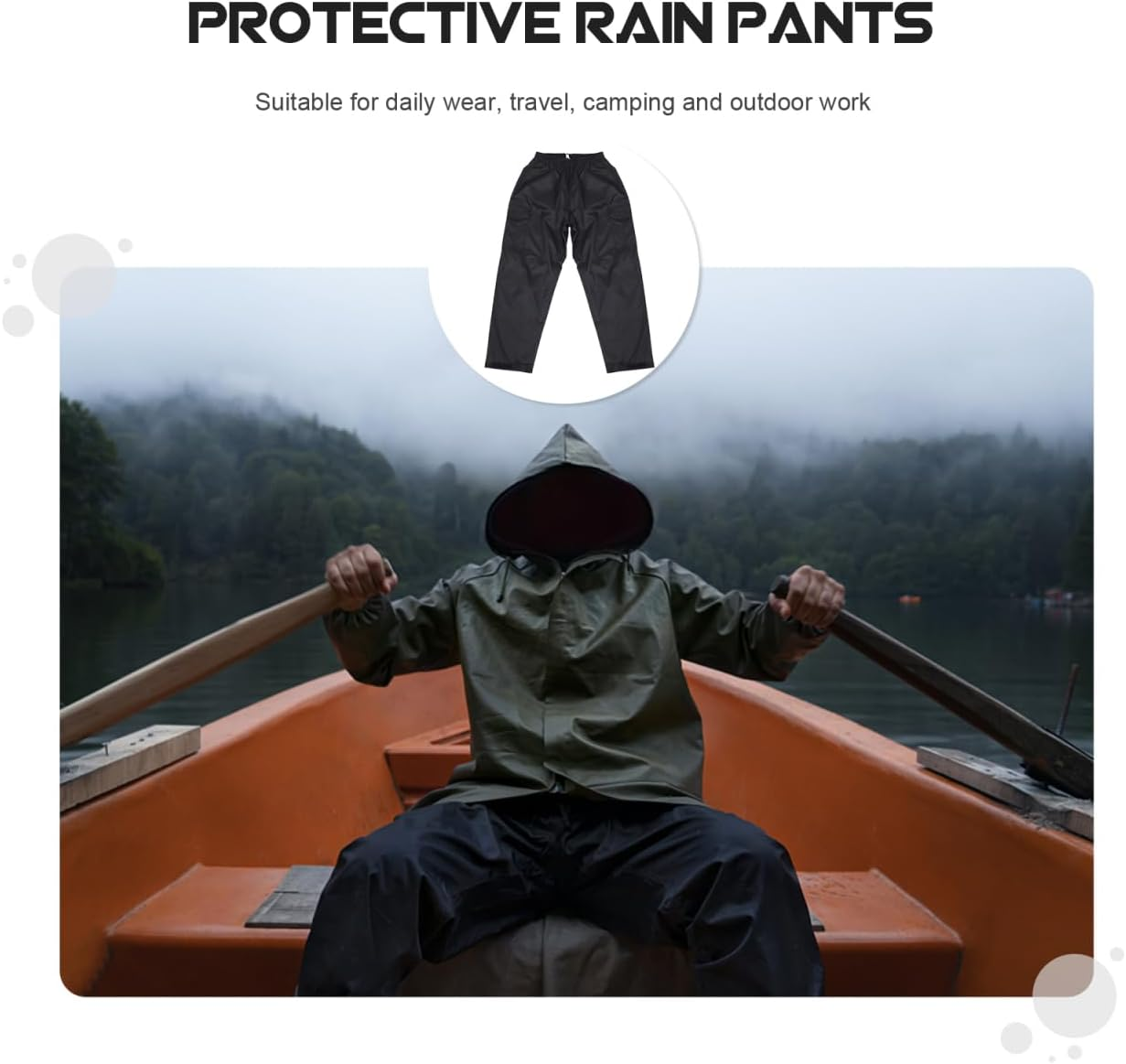 Waterproof Rain Pants for Men and Women Double-Layer Breathable Outdoor Trousers with Elastic Waistband Hiking and Travel Rainproof Pants Black image number 5