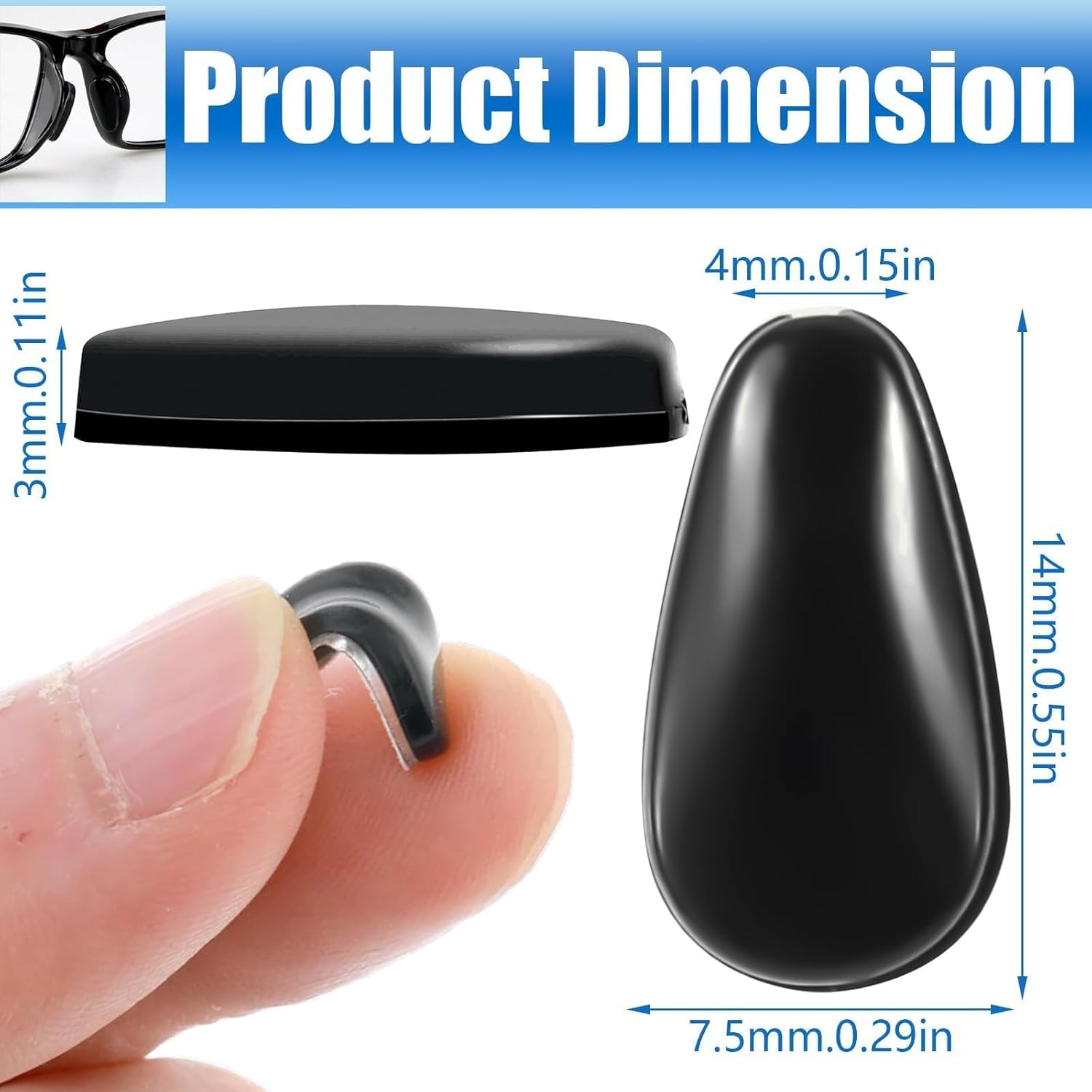 Eyeglass Nose Pads, 10 Pairs Self-Adhesive anti Slip Glasses Nose Pads, Soft Silicone Air Chamber Nose Pads for Replace Nose Pads and Repair Glasses (10 Pairs,Black) image number 1