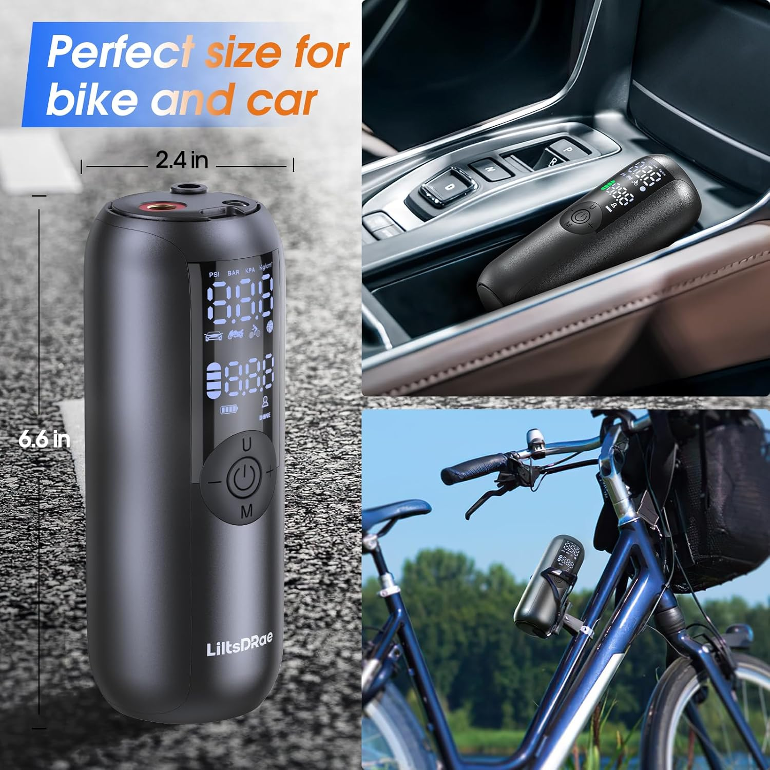 Electric Air Compressor Portable Bike Pump Car Tire Inflator, Max 150 PSI, Auto Shut-Off Air Pump with Presta and Schrader Valves for All Bicycles Motorcycles Balls and Cars image number 5