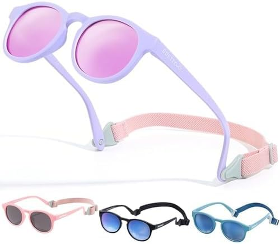Baby Sunglasses with Strap Polarized Flexible Toddler Sunglasses for Infant Boys Girls Age 0-24 Months