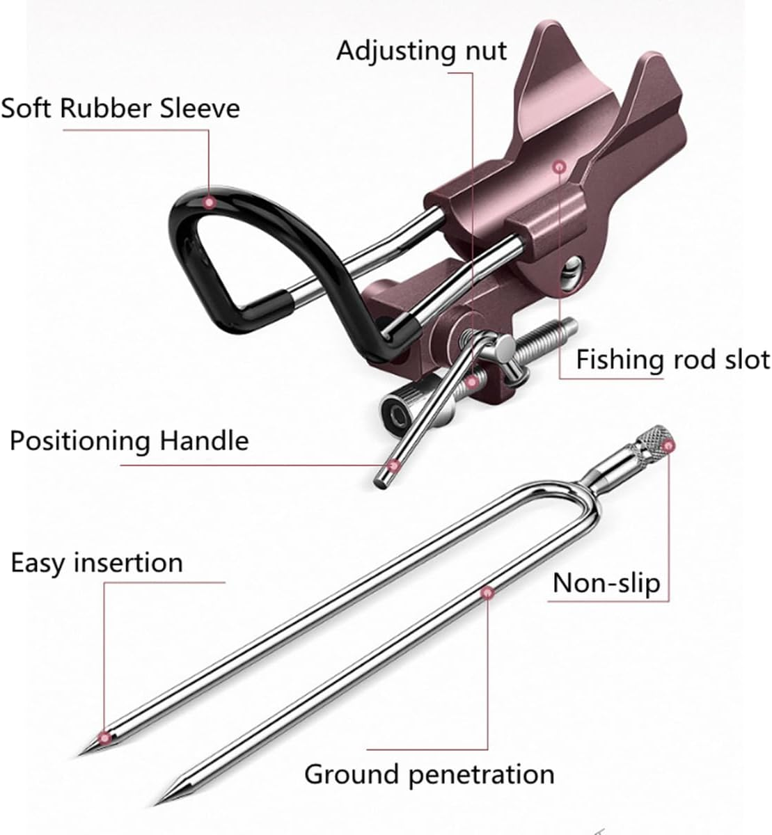 Fishing Rod Holder, 360&deg; Adjustable, Universal, Red, Stainless Steel, Surface Mount image number 4